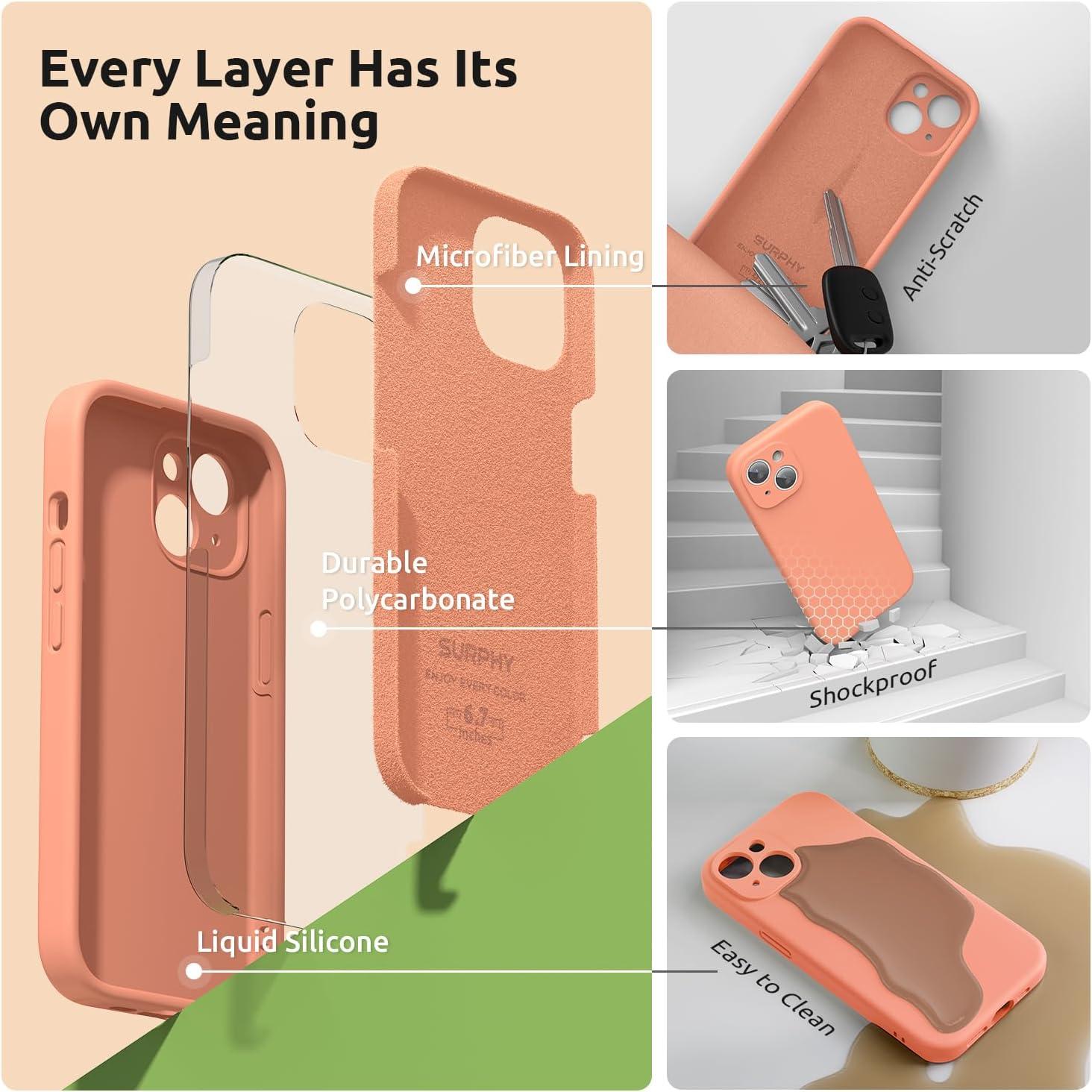 imageSURPHY Designed for iPhone 15 Plus Case with Screen Protector and Lanyard Phone Strap and Liquid Silicone Phone Case Camera Protective ampamp Soft Microfiber Lining 67 inch 2023 Lilac PurpleOrange Sorbet