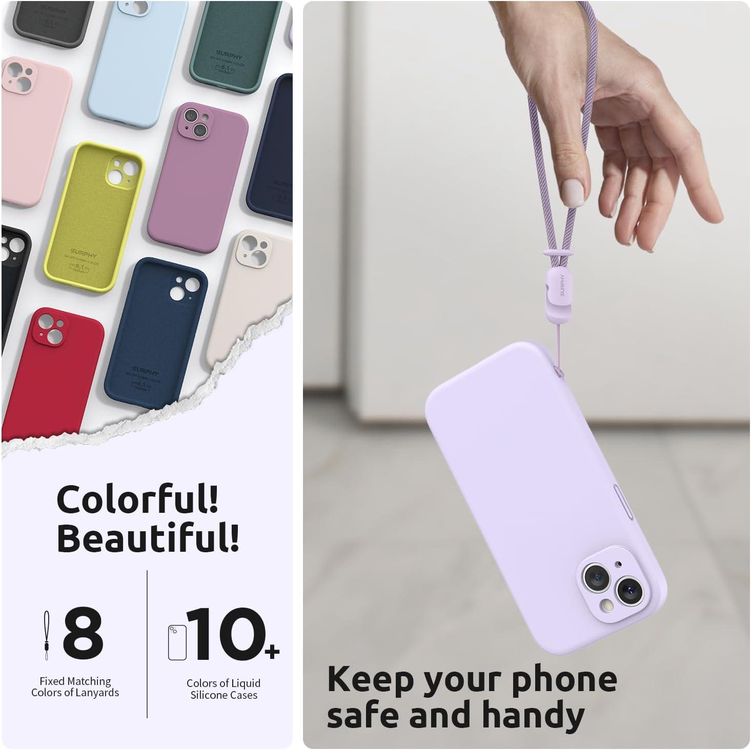 imageSURPHY Designed for iPhone 15 Plus Case with Screen Protector and Lanyard Phone Strap and Liquid Silicone Phone Case Camera Protective ampamp Soft Microfiber Lining 67 inch 2023 BlackLilac