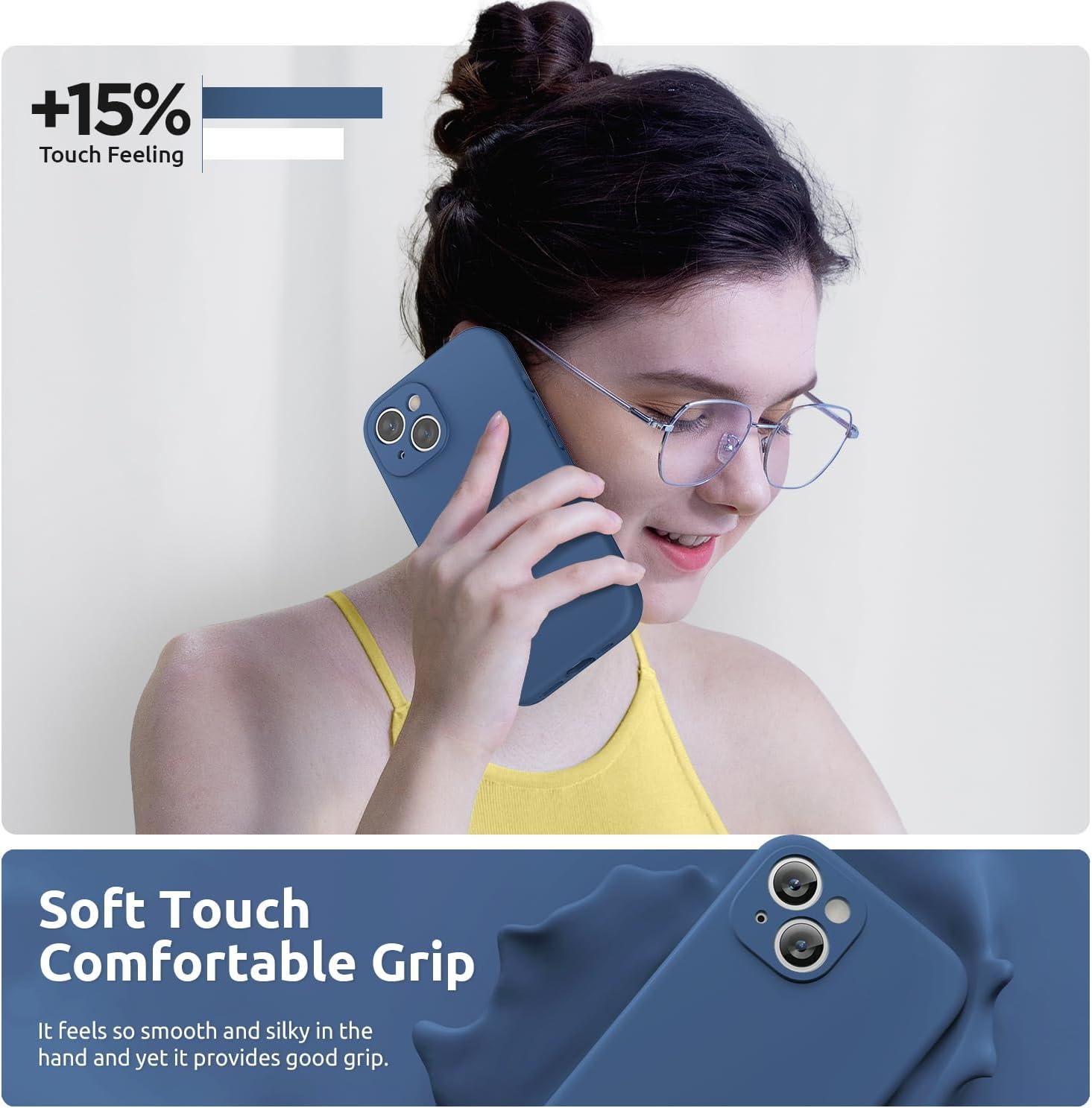 imageSURPHY Designed for iPhone 15 Plus Case with Screen Protector and Lanyard Phone Strap and Liquid Silicone Phone Case Camera Protective ampamp Soft Microfiber Lining 67 inch 2023 BlackBlue Jay