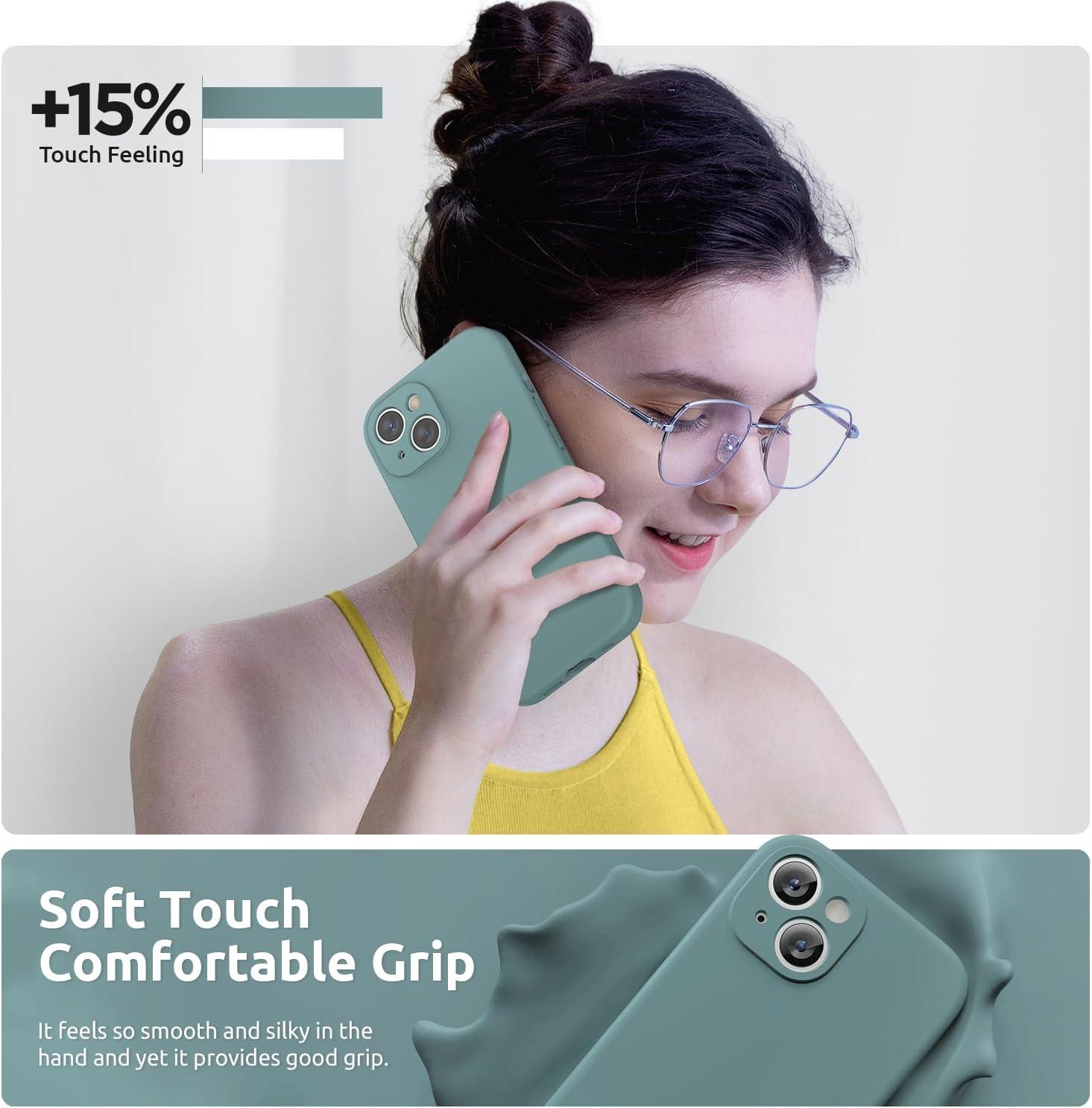 imageSURPHY Designed for iPhone 15 Plus Case with Screen Protector and Lanyard Phone Strap and Liquid Silicone Phone Case Camera Protective ampamp Soft Microfiber Lining 67 inch 2023 BlackCactus Green