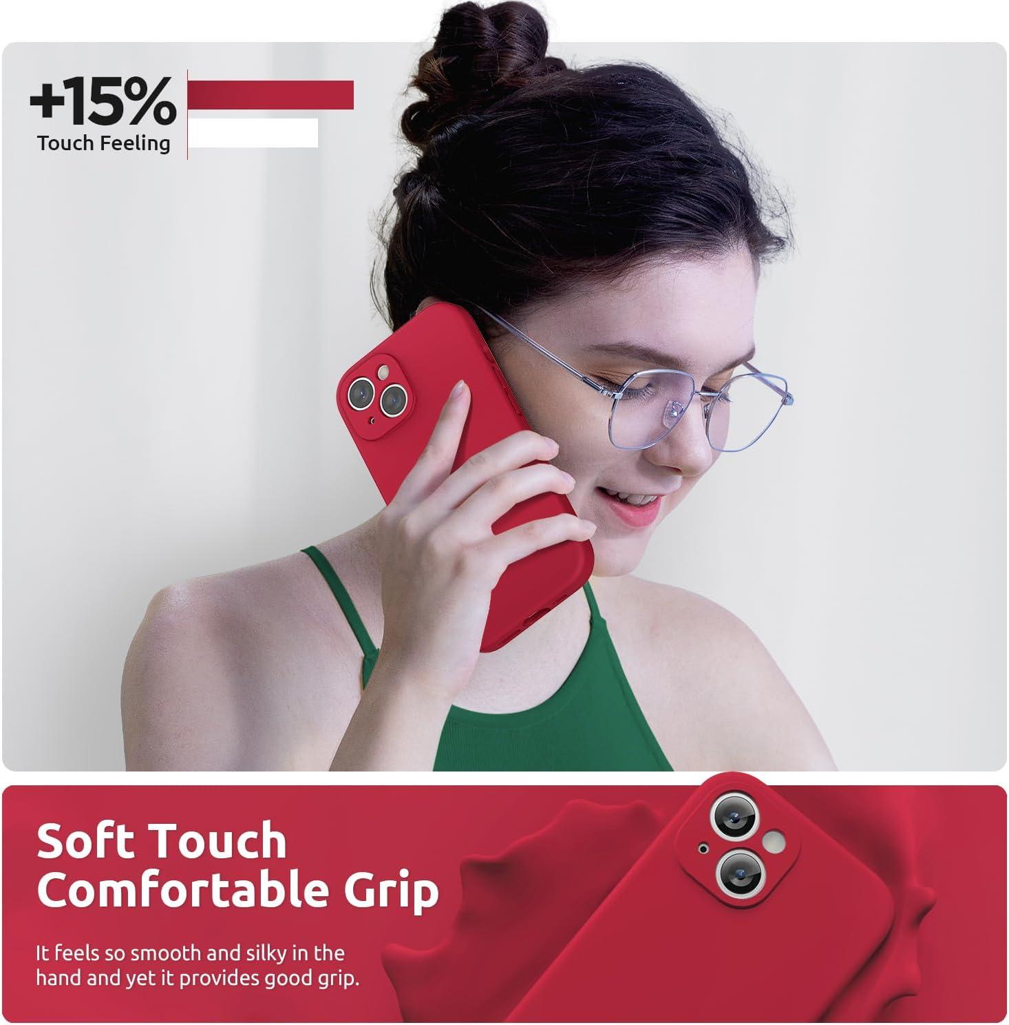 imageSURPHY Designed for iPhone 15 Plus Case with Screen Protector and Lanyard Phone Strap and Liquid Silicone Phone Case Camera Protective ampamp Soft Microfiber Lining 67 inch 2023 BlackRed