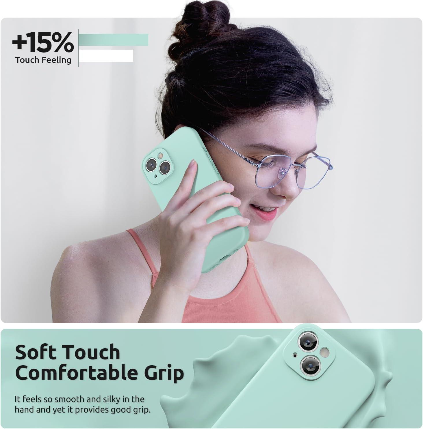 imageSURPHY Designed for iPhone 15 Plus Case with Screen Protector and Lanyard Phone Strap and Liquid Silicone Phone Case Camera Protective ampamp Soft Microfiber Lining 67 inch 2023 BlackMint Green