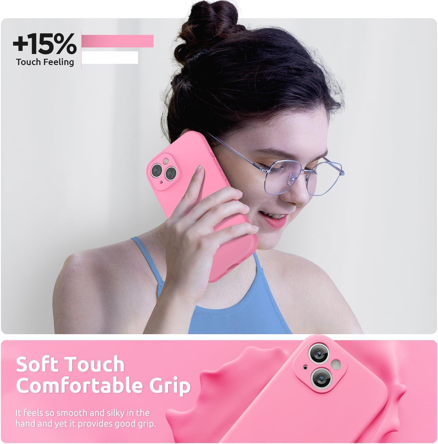 imageSURPHY Designed for iPhone 15 Plus Case with Screen Protector and Lanyard Phone Strap and Liquid Silicone Phone Case Camera Protective ampamp Soft Microfiber Lining 67 inch 2023 BlackPink