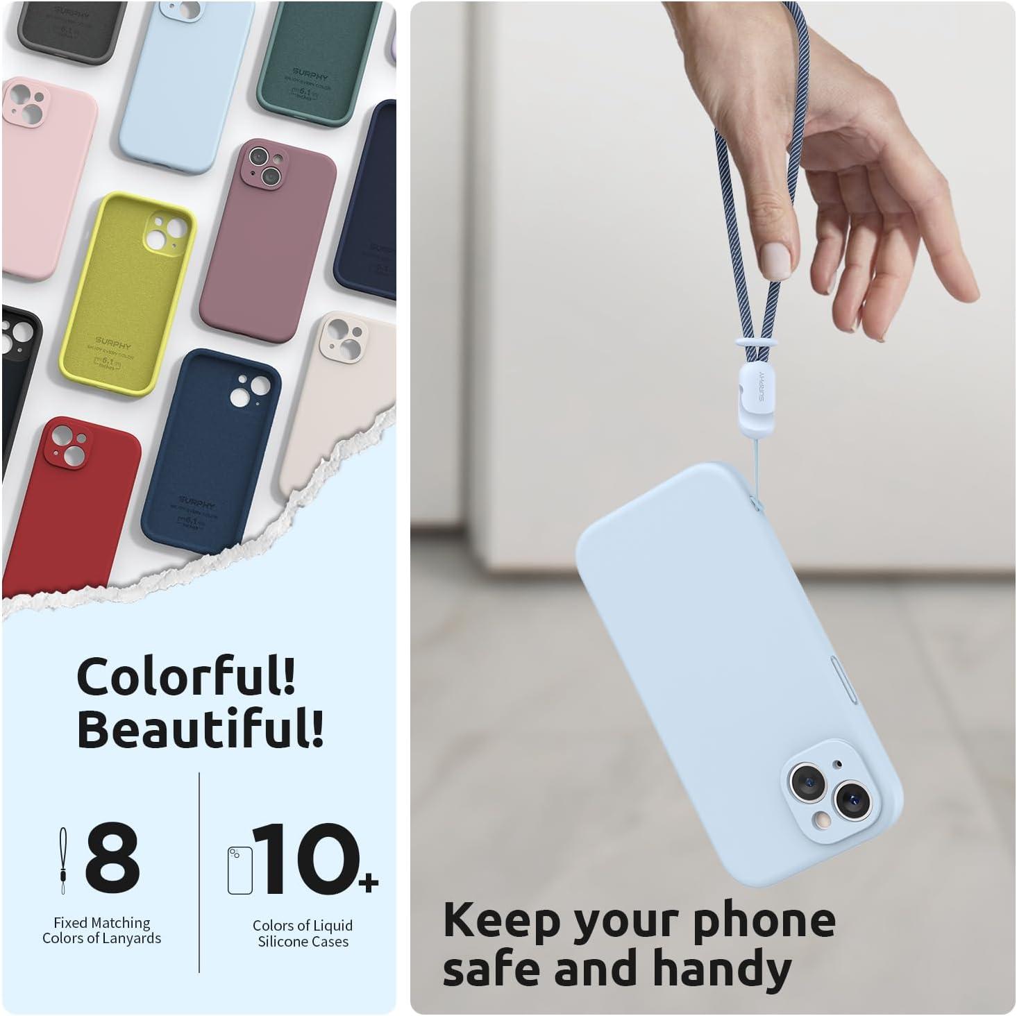 imageSURPHY Designed for iPhone 15 Plus Case with Screen Protector and Lanyard Phone Strap and Liquid Silicone Phone Case Camera Protective ampamp Soft Microfiber Lining 67 inch 2023 Lilac PurpleCloud Blue