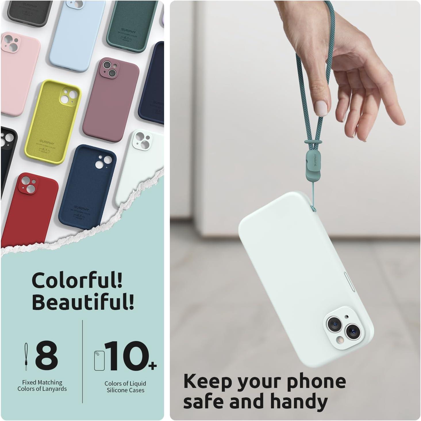 imageSURPHY Designed for iPhone 15 Plus Case with Screen Protector and Lanyard Phone Strap and Liquid Silicone Phone Case Camera Protective ampamp Soft Microfiber Lining 67 inch 2023 Lilac PurpleSoft Mint