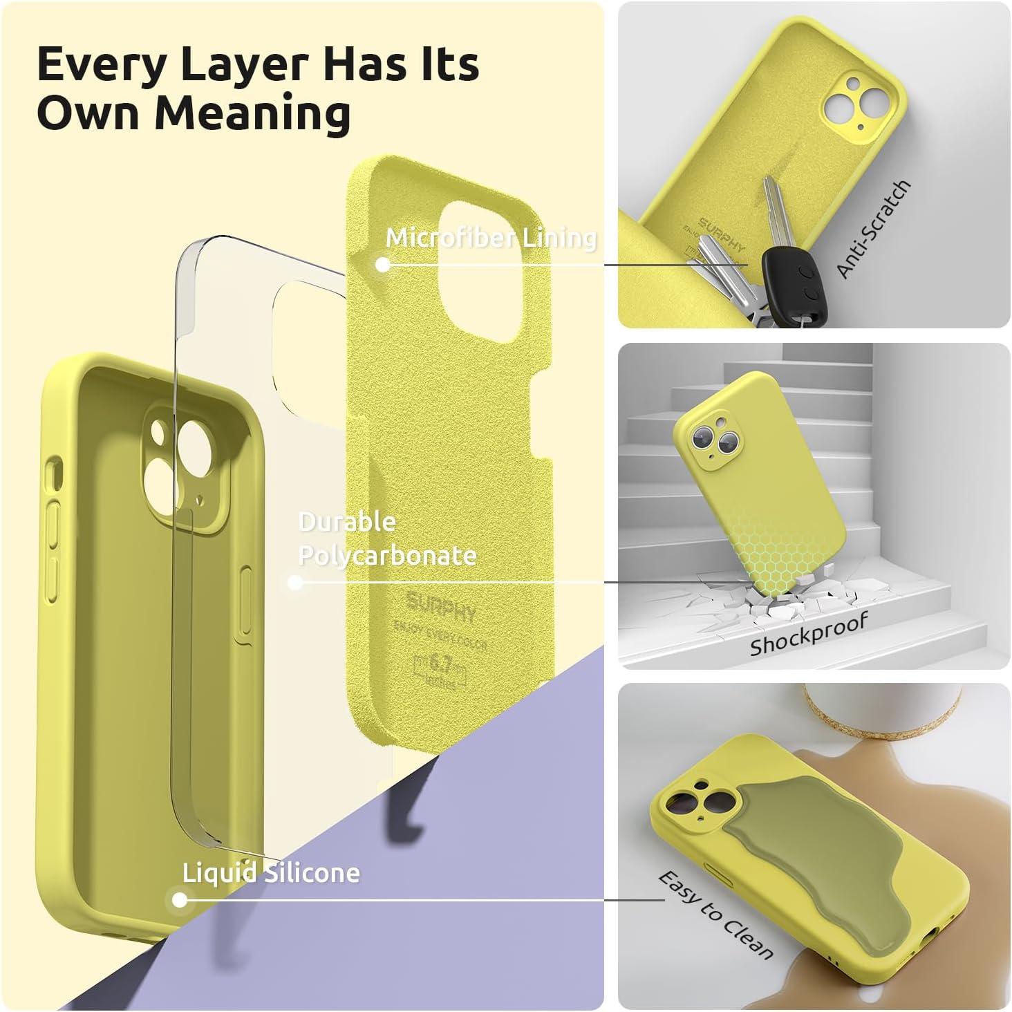 imageSURPHY Designed for iPhone 15 Plus Case with Screen Protector and Lanyard Phone Strap and Liquid Silicone Phone Case Camera Protective ampamp Soft Microfiber Lining 67 inch 2023 BlackCanary Yellow