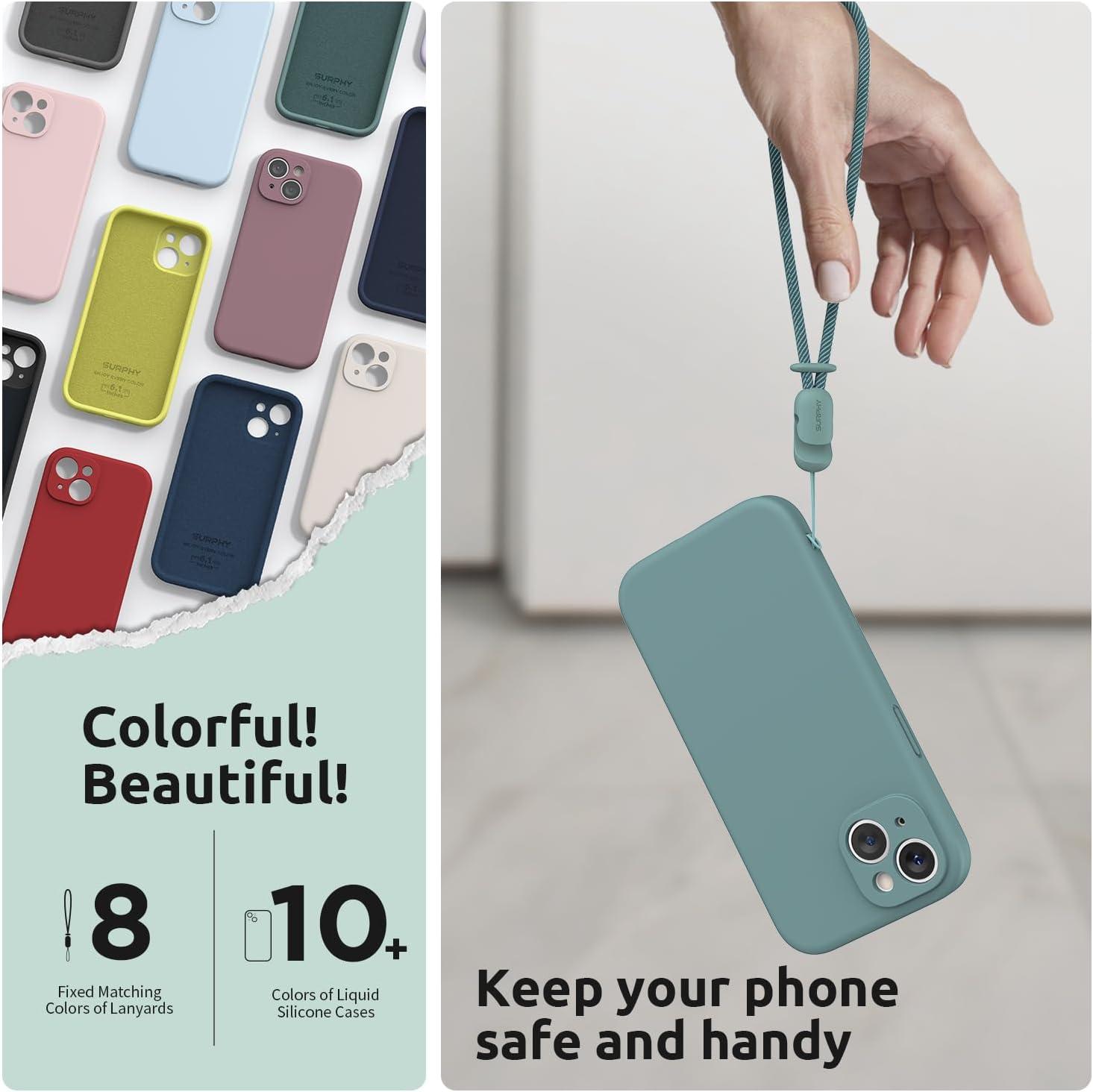 imageSURPHY Designed for iPhone 15 Plus Case with Screen Protector and Lanyard Phone Strap and Liquid Silicone Phone Case Camera Protective ampamp Soft Microfiber Lining 67 inch 2023 BlackCactus Green