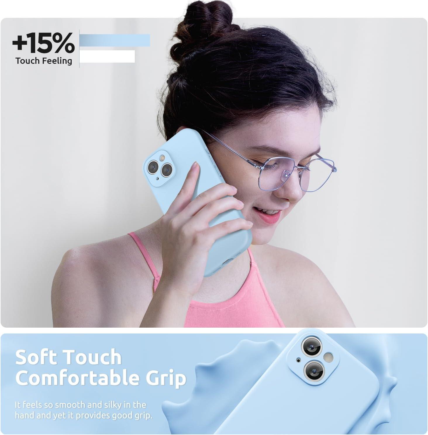 imageSURPHY Designed for iPhone 15 Plus Case with Screen Protector and Lanyard Phone Strap and Liquid Silicone Phone Case Camera Protective ampamp Soft Microfiber Lining 67 inch 2023 BlackLight Blue