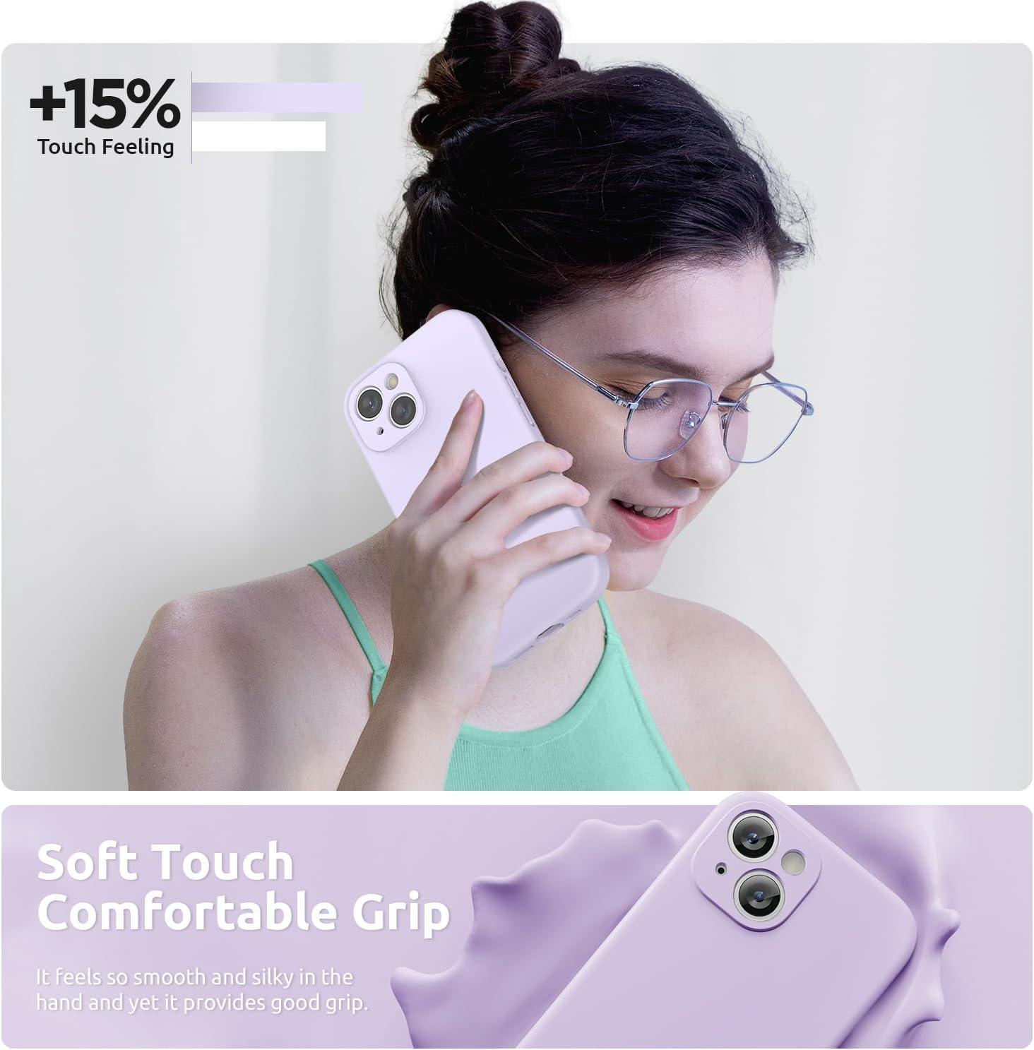 imageSURPHY Designed for iPhone 15 Plus Case with Screen Protector and Lanyard Phone Strap and Liquid Silicone Phone Case Camera Protective ampamp Soft Microfiber Lining 67 inch 2023 BlackLilac