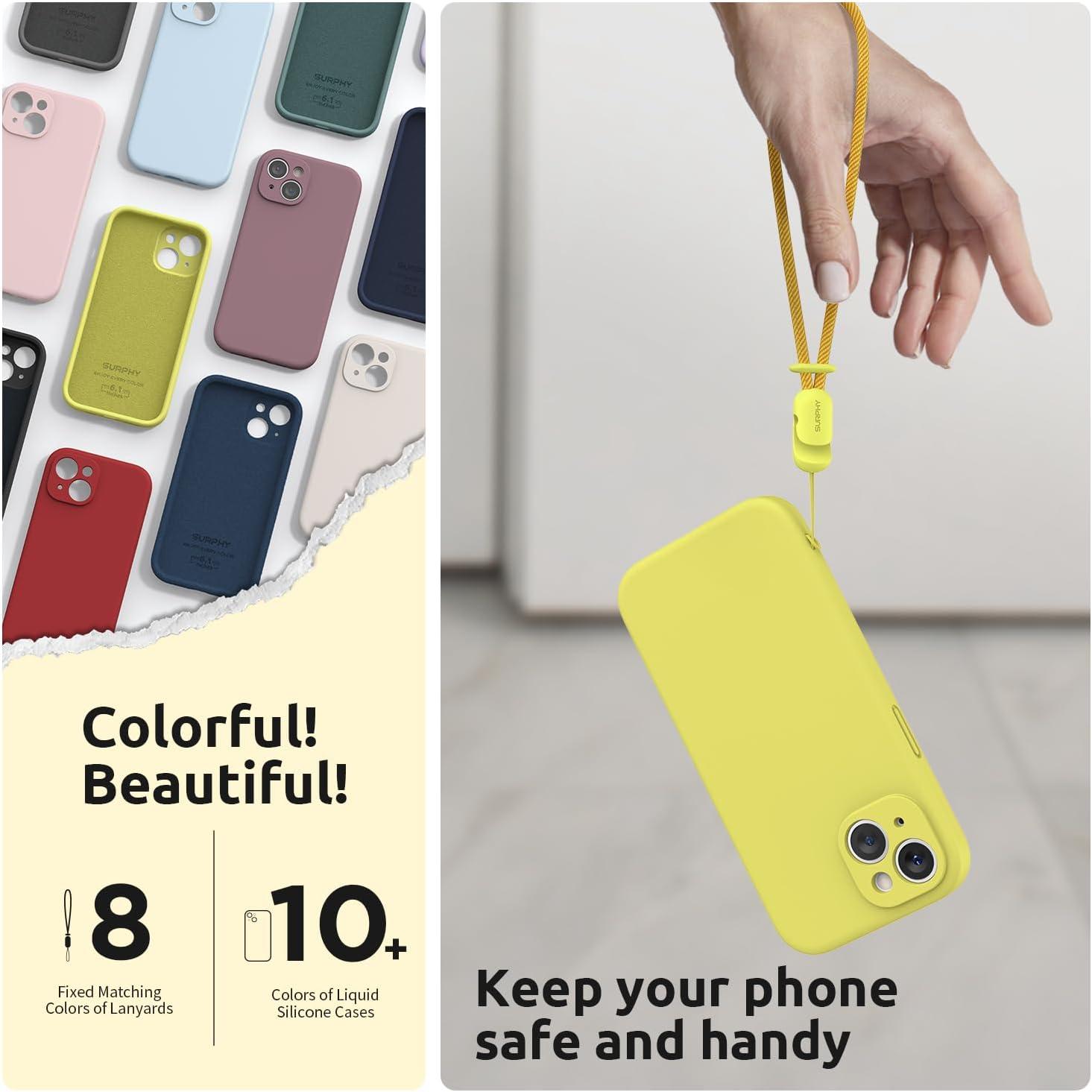 imageSURPHY Designed for iPhone 15 Plus Case with Screen Protector and Lanyard Phone Strap and Liquid Silicone Phone Case Camera Protective ampamp Soft Microfiber Lining 67 inch 2023 BlackCanary Yellow