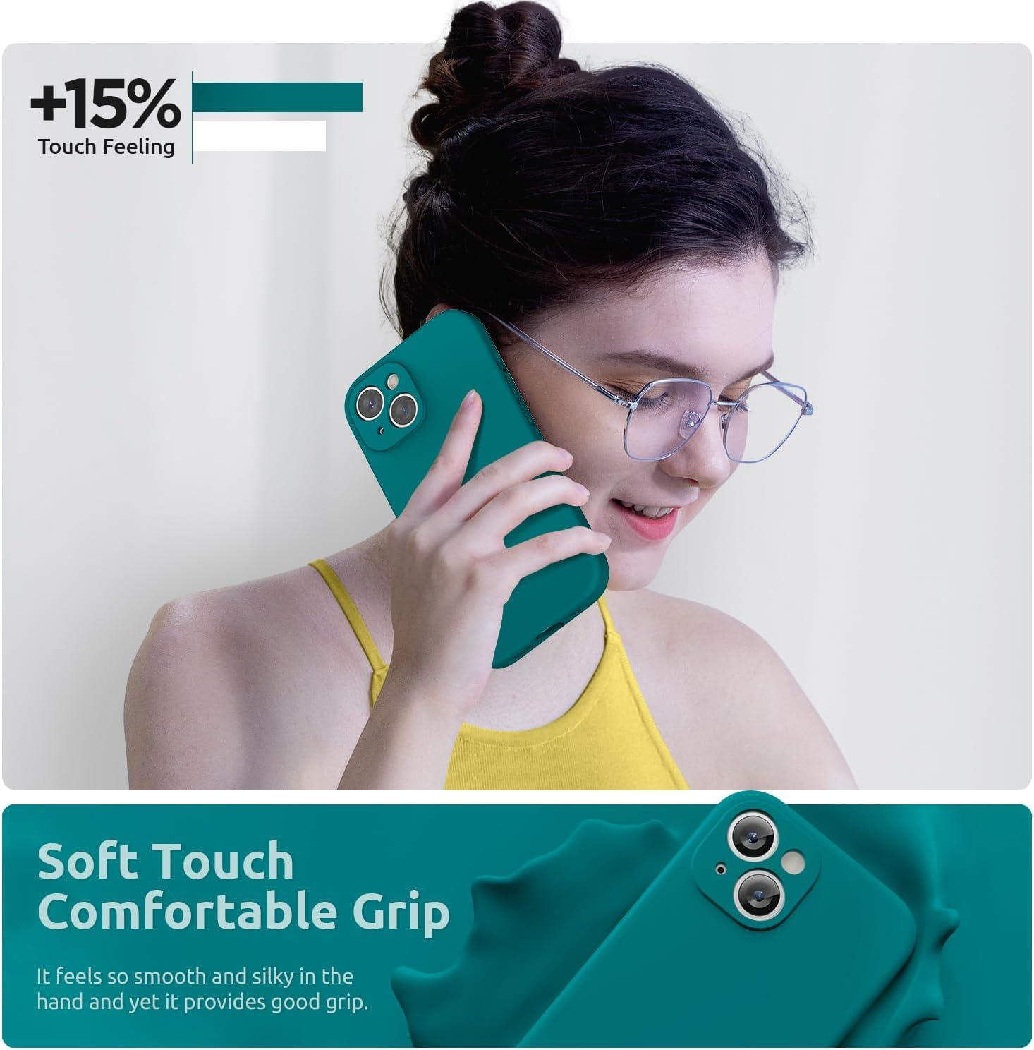 imageSURPHY Designed for iPhone 15 Plus Case with Screen Protector and Lanyard Phone Strap and Liquid Silicone Phone Case Camera Protective ampamp Soft Microfiber Lining 67 inch 2023 BlackTeal Blue