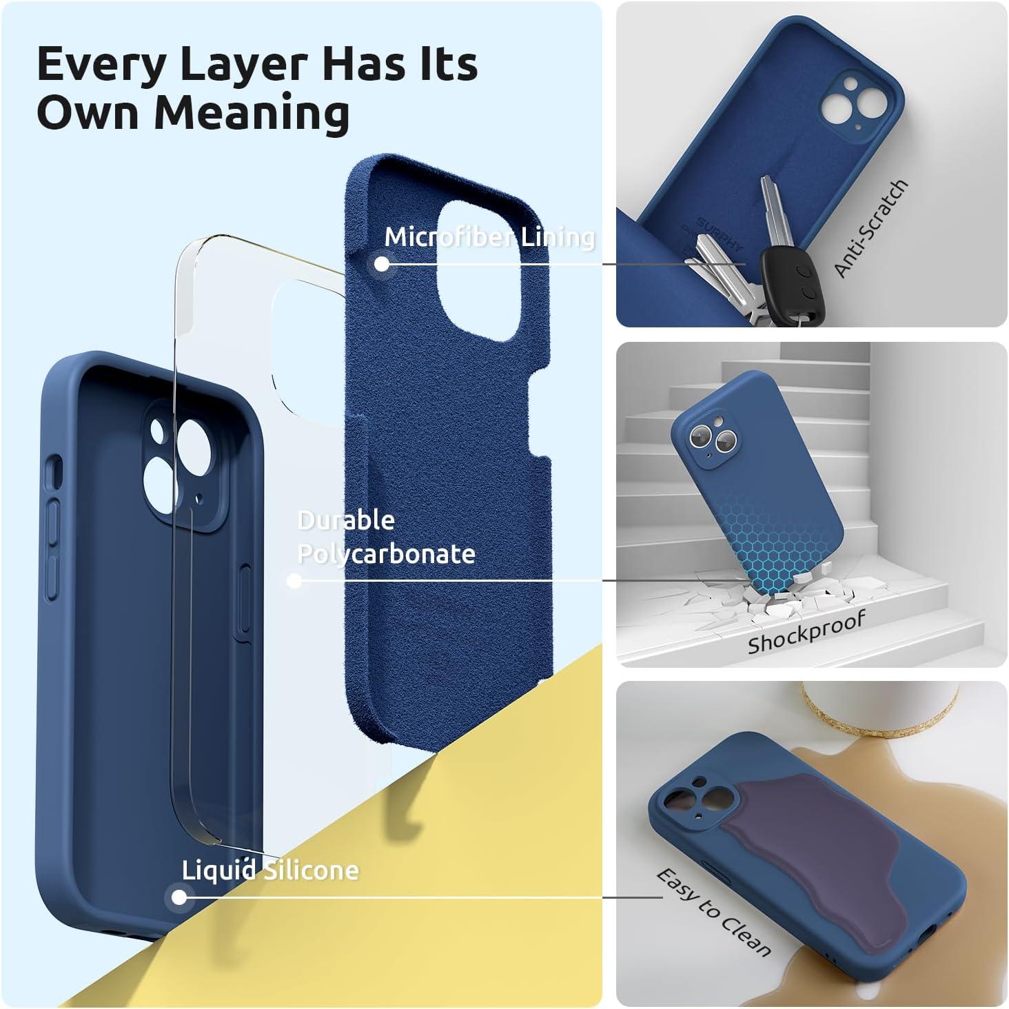 imageSURPHY Designed for iPhone 15 Plus Case with Screen Protector and Lanyard Phone Strap and Liquid Silicone Phone Case Camera Protective ampamp Soft Microfiber Lining 67 inch 2023 BlackBlue Jay