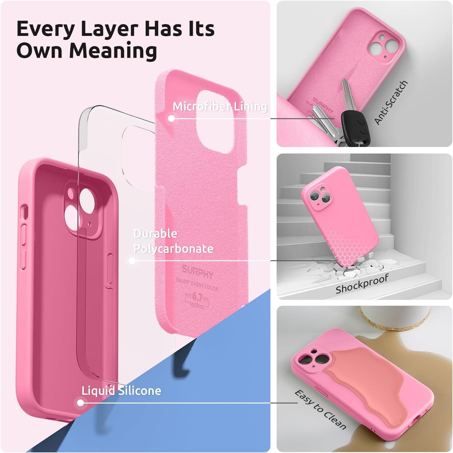 imageSURPHY Designed for iPhone 15 Plus Case with Screen Protector and Lanyard Phone Strap and Liquid Silicone Phone Case Camera Protective ampamp Soft Microfiber Lining 67 inch 2023 BlackPink