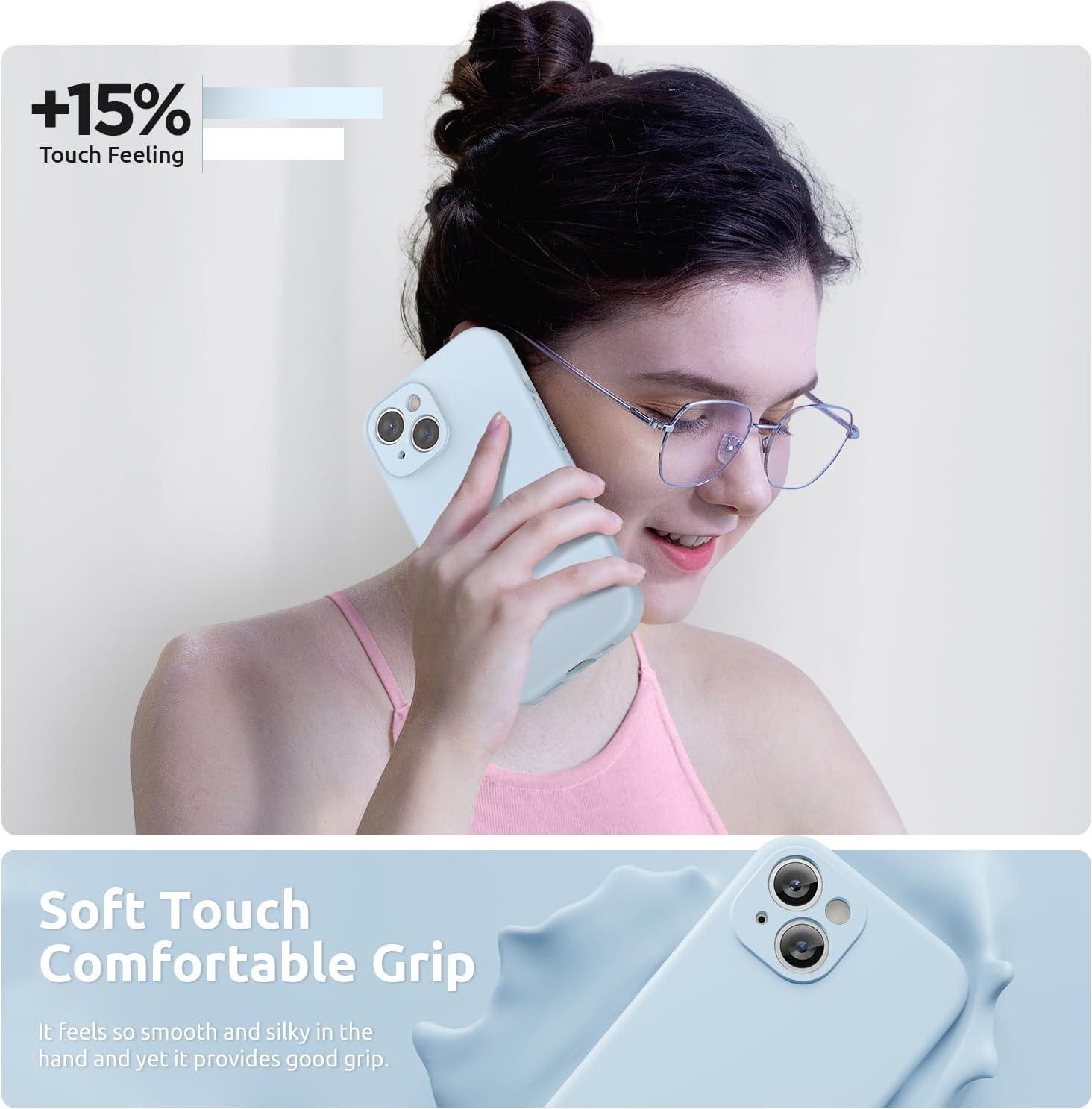 imageSURPHY Designed for iPhone 15 Plus Case with Screen Protector and Lanyard Phone Strap and Liquid Silicone Phone Case Camera Protective ampamp Soft Microfiber Lining 67 inch 2023 Lilac PurpleCloud Blue