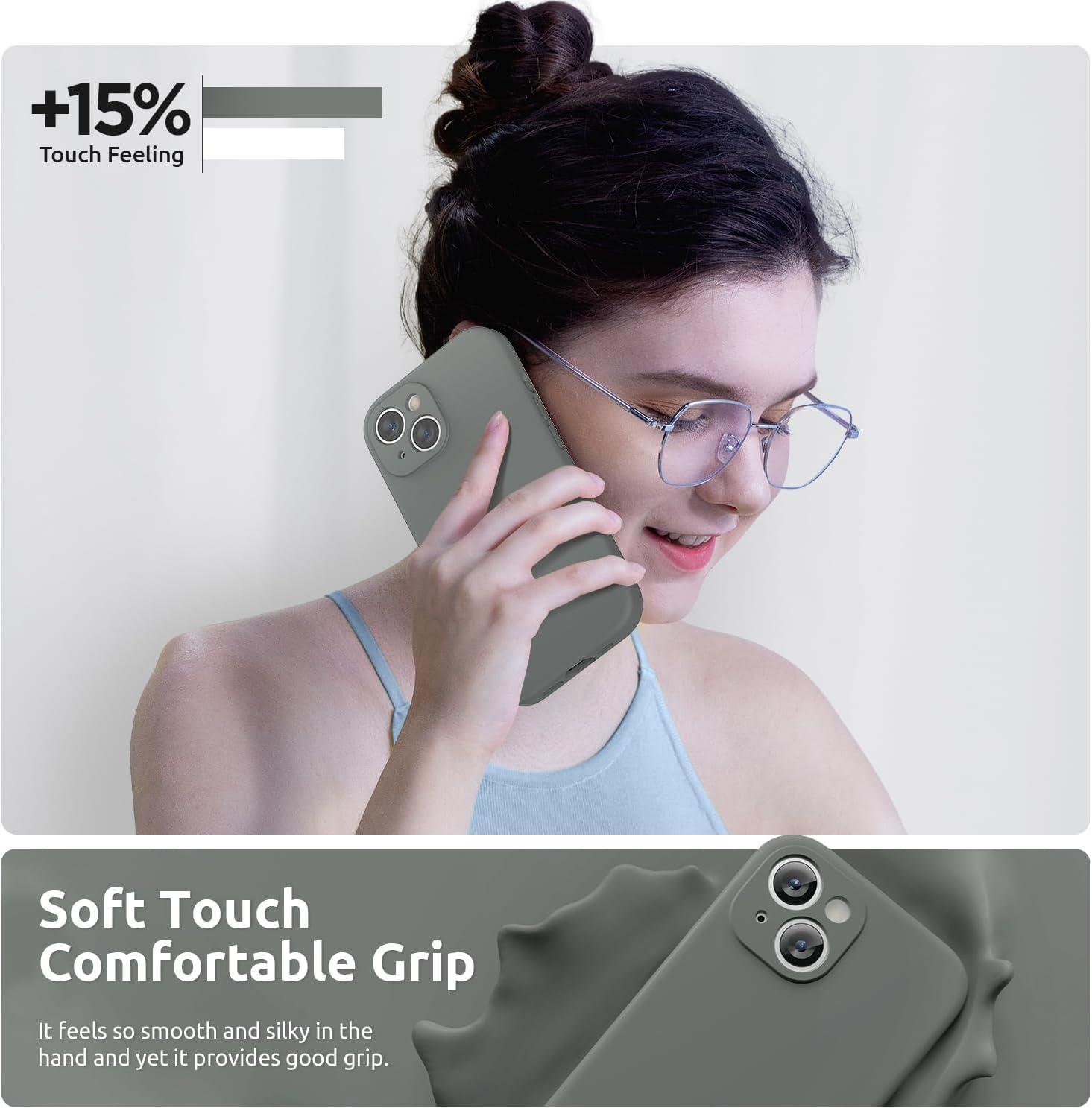 imageSURPHY Designed for iPhone 15 Plus Case with Screen Protector and Lanyard Phone Strap and Liquid Silicone Phone Case Camera Protective ampamp Soft Microfiber Lining 67 inch 2023 Lilac PurpleSpace Gray