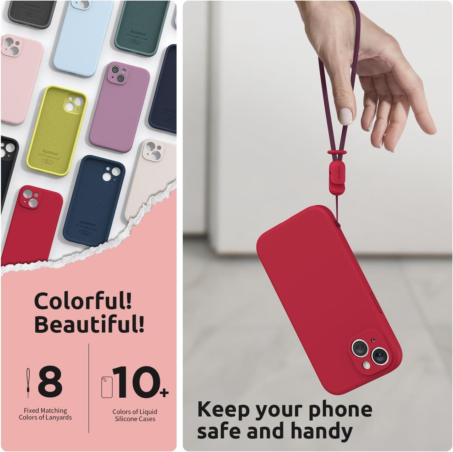 imageSURPHY Designed for iPhone 15 Plus Case with Screen Protector and Lanyard Phone Strap and Liquid Silicone Phone Case Camera Protective ampamp Soft Microfiber Lining 67 inch 2023 Lilac PurpleRed