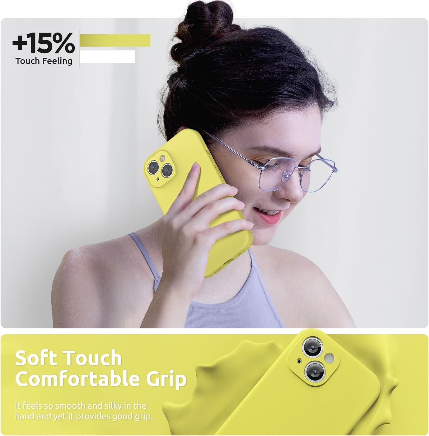 imageSURPHY Designed for iPhone 15 Plus Case with Screen Protector and Lanyard Phone Strap and Liquid Silicone Phone Case Camera Protective ampamp Soft Microfiber Lining 67 inch 2023 Lilac PurpleCanary Yellow