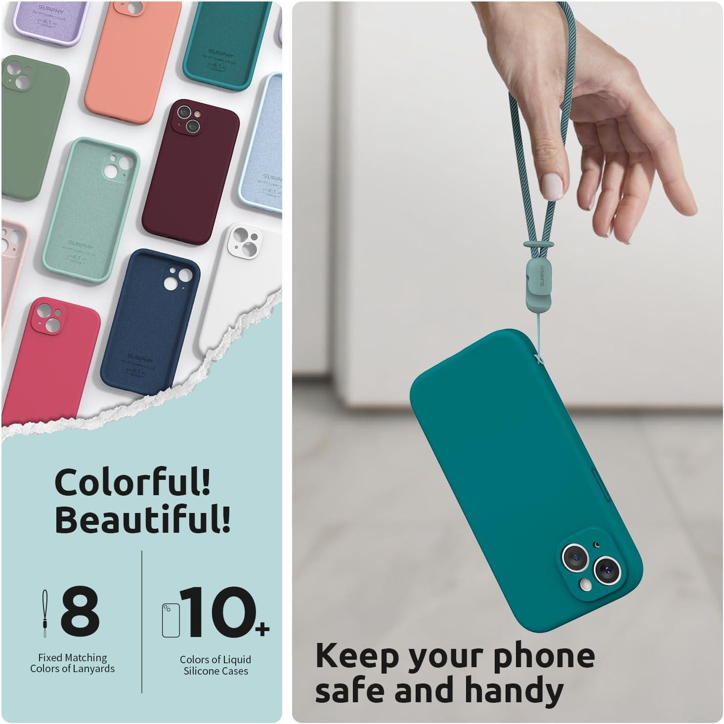 imageSURPHY Designed for iPhone 15 Plus Case with Screen Protector and Lanyard Phone Strap and Liquid Silicone Phone Case Camera Protective ampamp Soft Microfiber Lining 67 inch 2023 BlackTeal Blue