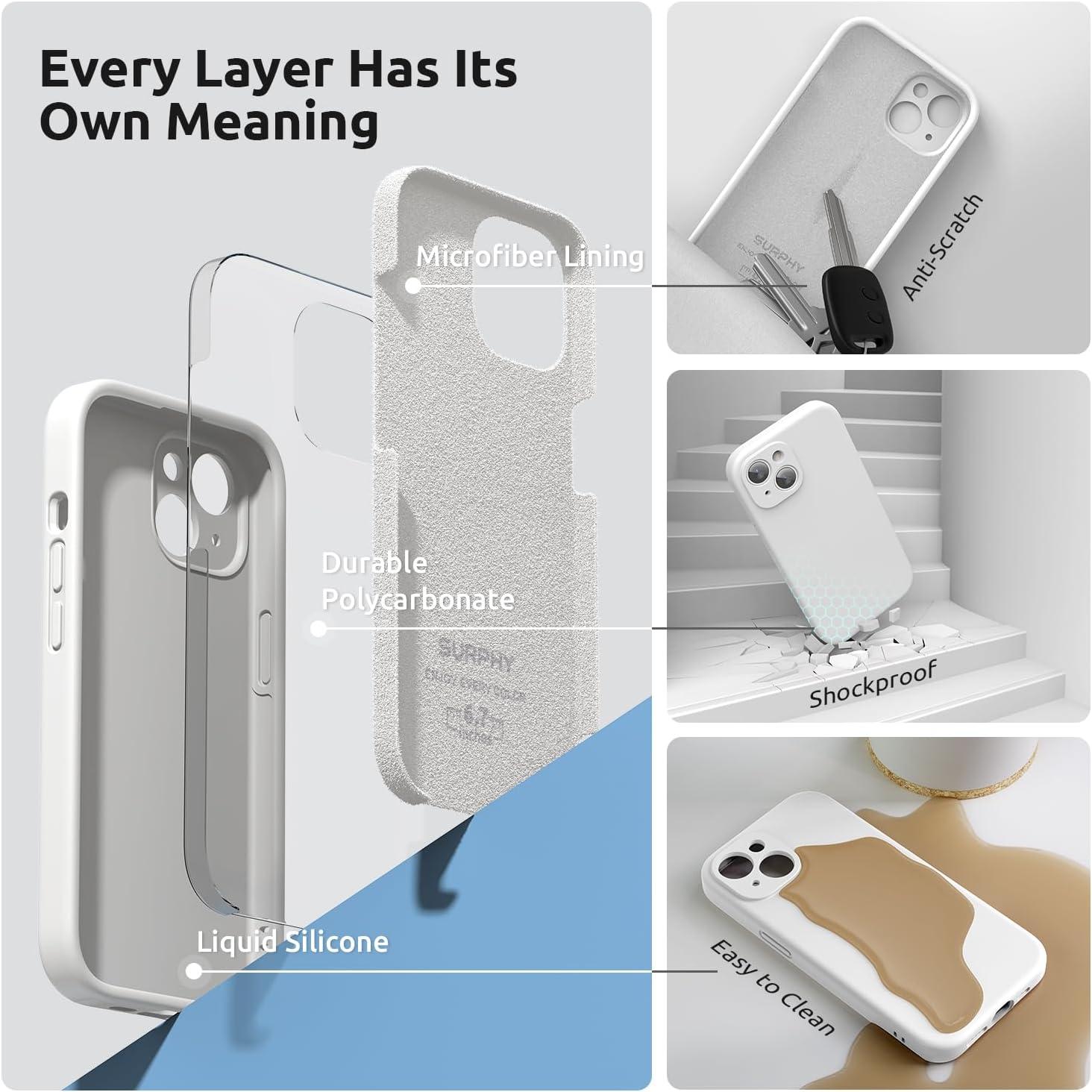 imageSURPHY Designed for iPhone 15 Plus Case with Screen Protector and Lanyard Phone Strap and Liquid Silicone Phone Case Camera Protective ampamp Soft Microfiber Lining 67 inch 2023 BlackWhite