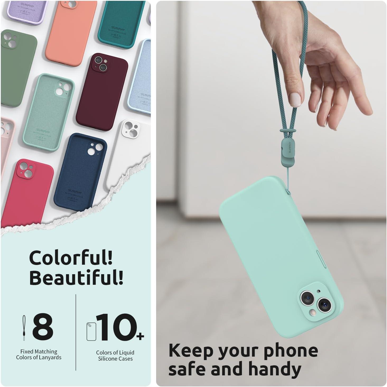 imageSURPHY Designed for iPhone 15 Plus Case with Screen Protector and Lanyard Phone Strap and Liquid Silicone Phone Case Camera Protective ampamp Soft Microfiber Lining 67 inch 2023 Lilac PurpleMint Green