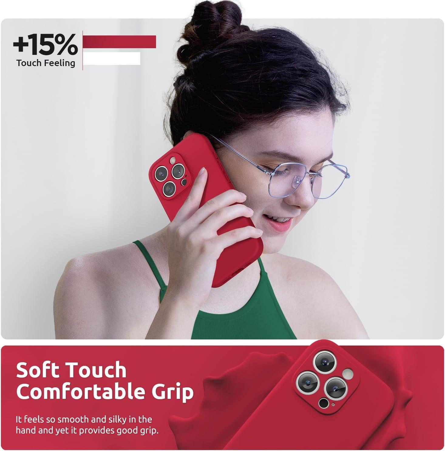 imageSURPHY Designed for iPhone 15 Pro Case with Screen Protector and Lanyard Phone Strap and Liquid Silicone Phone Case Camera Protective ampamp Soft Microfiber Lining 61 inch 2023 Lilac PurpleRed