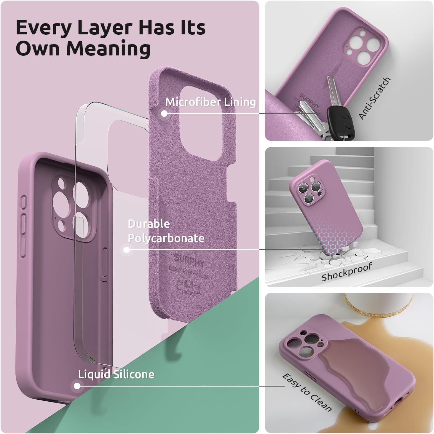 imageSURPHY Designed for iPhone 15 Pro Case with Screen Protector and Lanyard Phone Strap and Liquid Silicone Phone Case Camera Protective ampamp Soft Microfiber Lining 61 inch 2023 Lilac PurpleLilac Purple