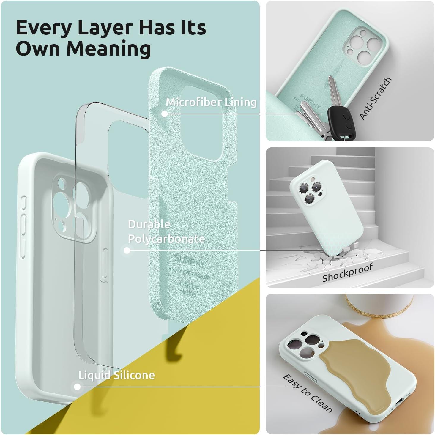 imageSURPHY Designed for iPhone 15 Pro Case with Screen Protector and Lanyard Phone Strap and Liquid Silicone Phone Case Camera Protective ampamp Soft Microfiber Lining 61 inch 2023 Lilac PurpleSoft Mint