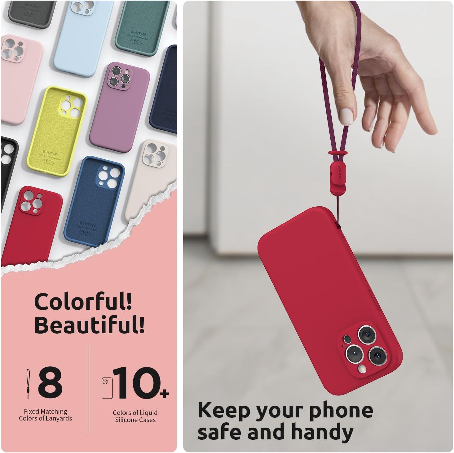 imageSURPHY Designed for iPhone 15 Pro Case with Screen Protector and Lanyard Phone Strap and Liquid Silicone Phone Case Camera Protective ampamp Soft Microfiber Lining 61 inch 2023 Lilac PurpleRed