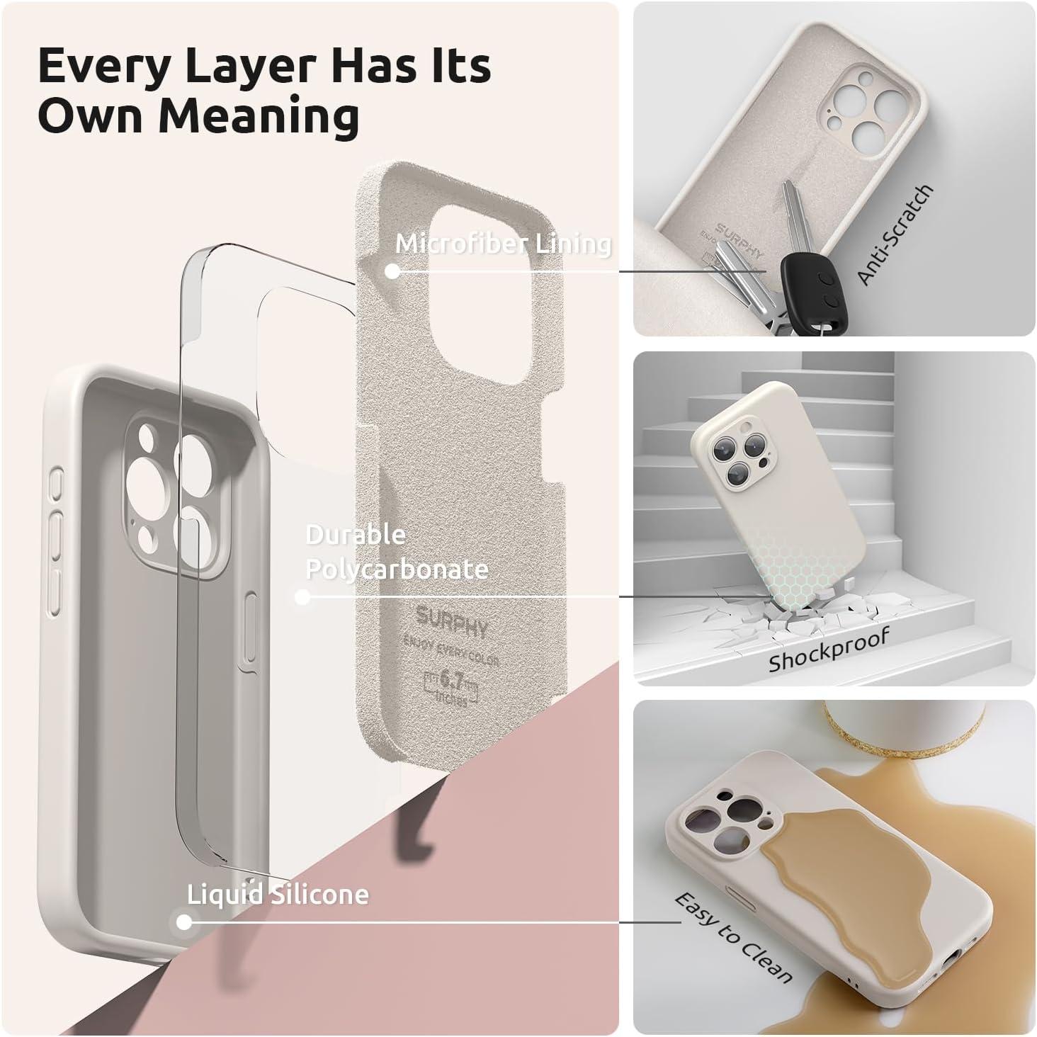 imageSURPHY Designed for iPhone 15 Pro Max Case with Screen Protector and Lanyard Phone Strap and Liquid Silicone Phone Case Camera Protective ampamp Soft Microfiber Lining 67 inch 2023 Lilac PurpleStone