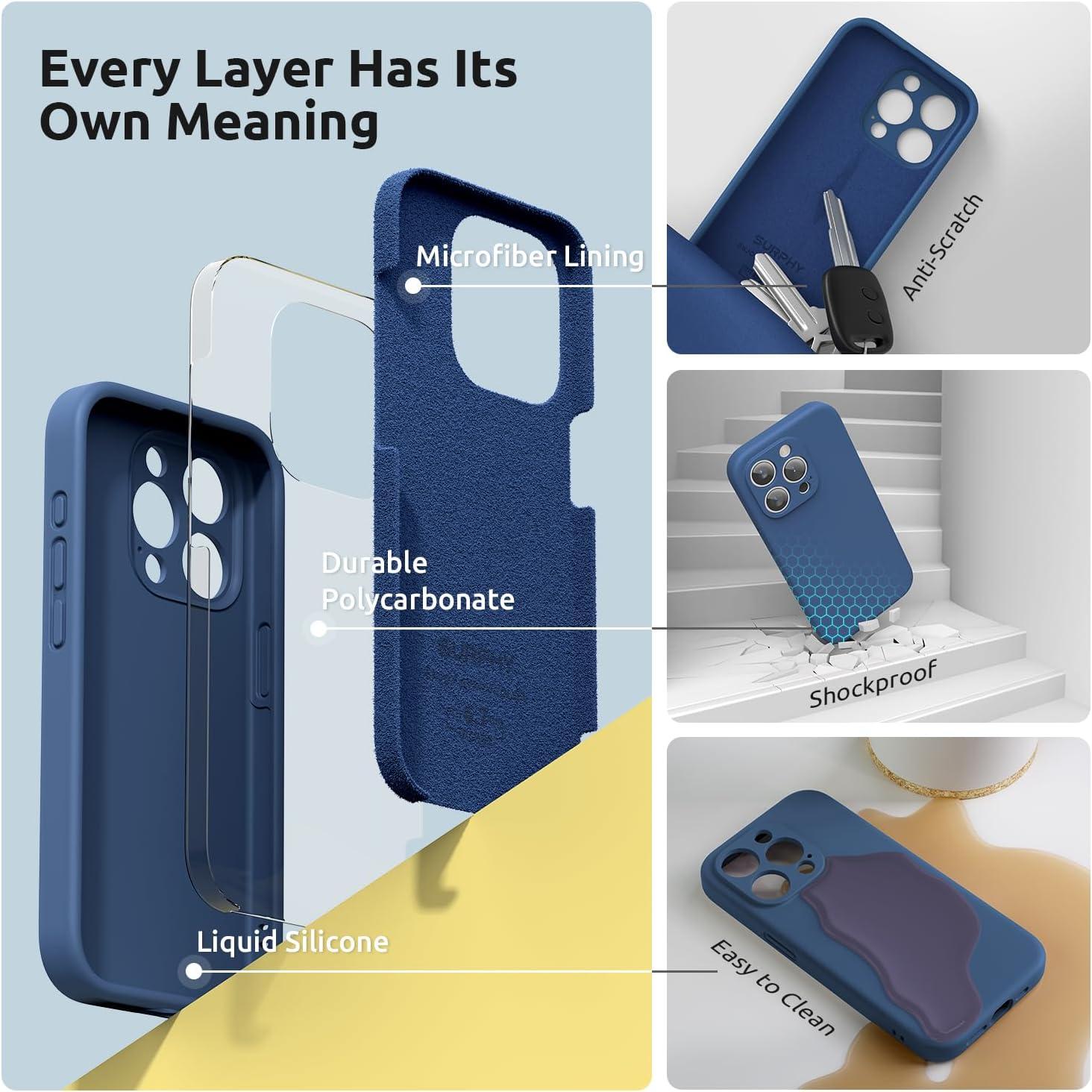 imageSURPHY Designed for iPhone 15 Pro Max Case with Screen Protector and Lanyard Phone Strap and Liquid Silicone Phone Case Camera Protective ampamp Soft Microfiber Lining 67 inch 2023 Lilac PurpleBlue Jay