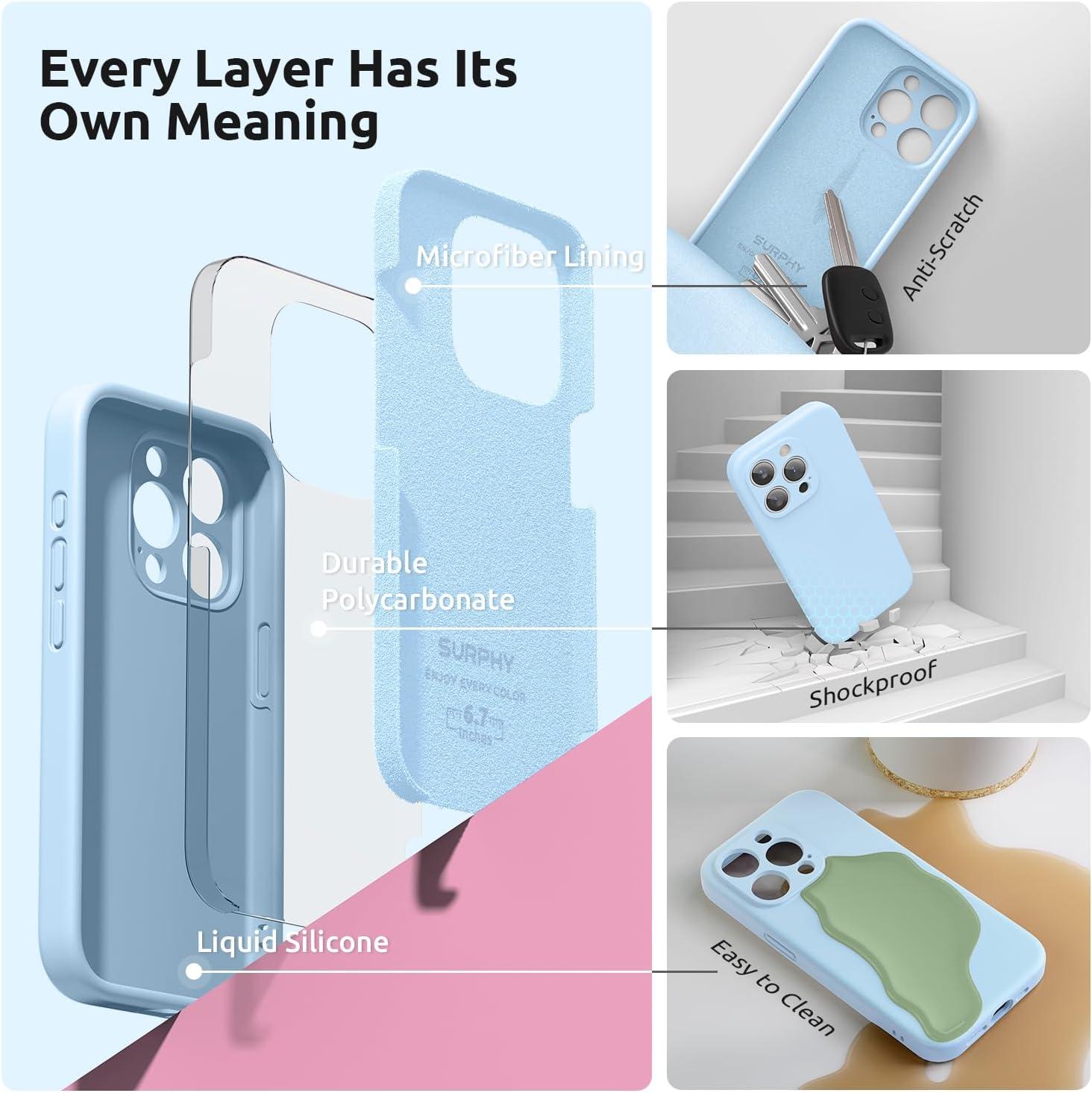 imageSURPHY Designed for iPhone 15 Pro Max Case with Screen Protector and Lanyard Phone Strap and Liquid Silicone Phone Case Camera Protective ampamp Soft Microfiber Lining 67 inch 2023 Lilac PurpleLight Blue