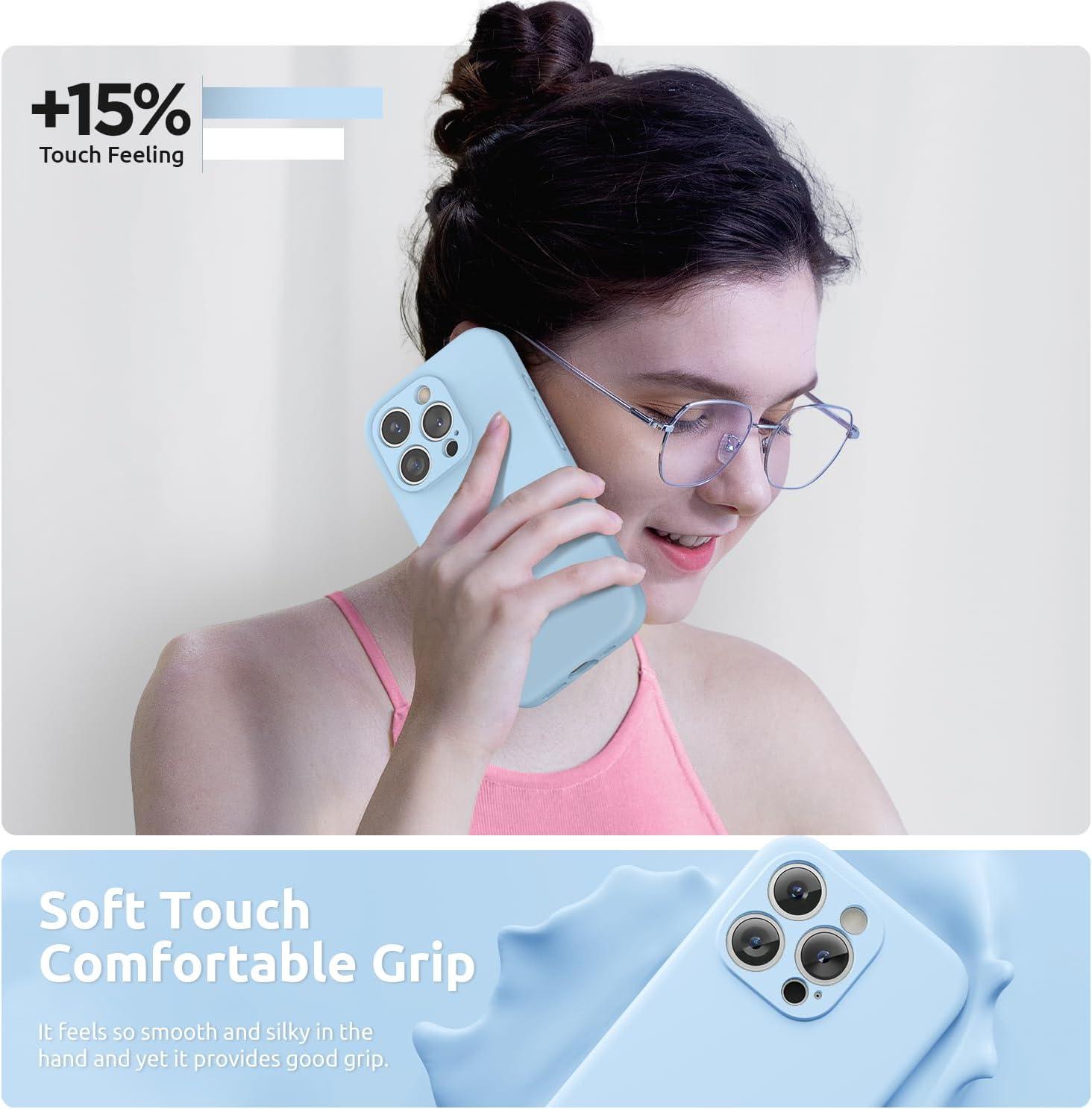 imageSURPHY Designed for iPhone 15 Pro Max Case with Screen Protector and Lanyard Phone Strap and Liquid Silicone Phone Case Camera Protective ampamp Soft Microfiber Lining 67 inch 2023 Lilac PurpleLight Blue