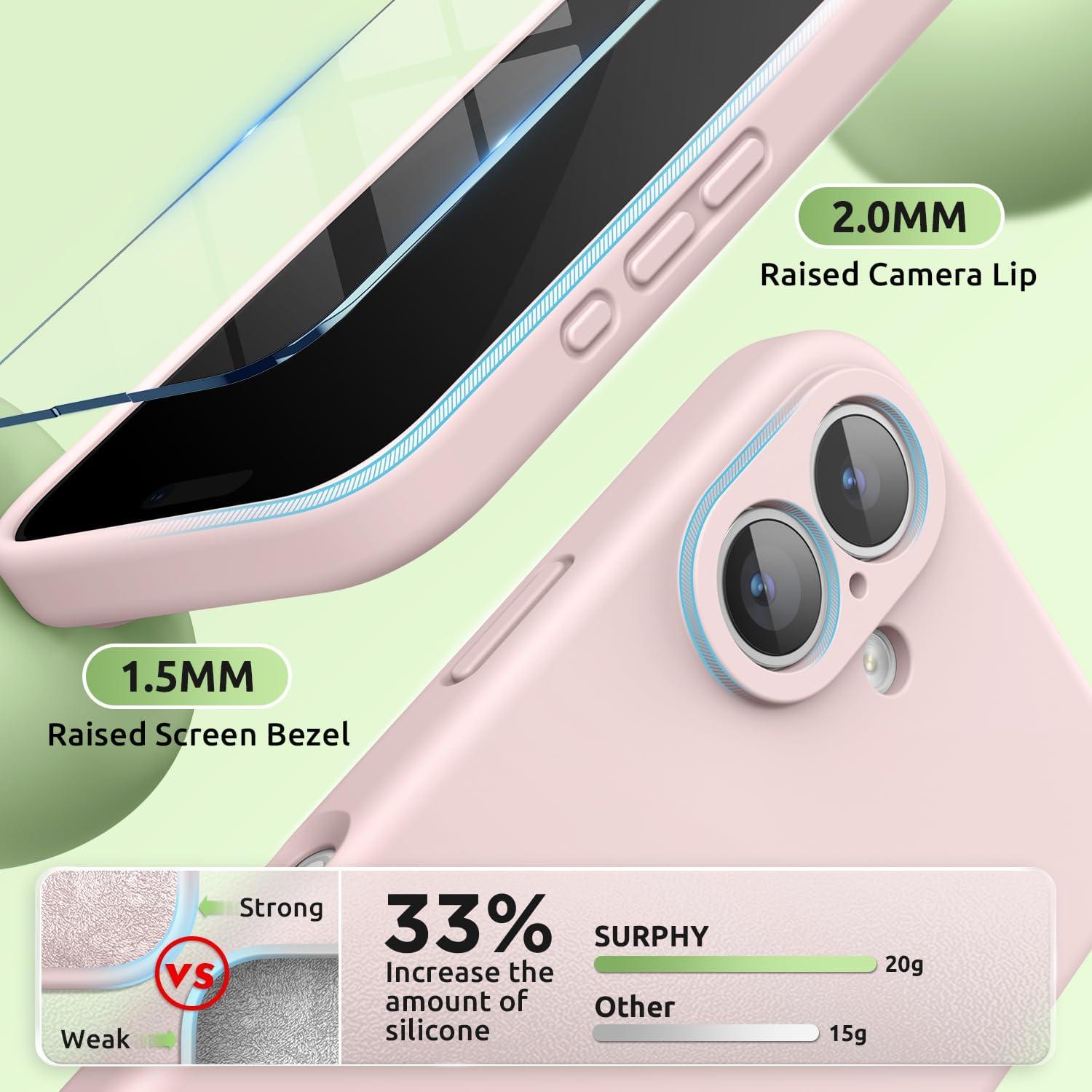 imageSURPHY Designed for iPhone 16 Case Compatible with MagSafe 61 inch 2024 with Screen Protector Liquid Silicone Phone Case Camera Protective Soft Microfiber Lining BlackPink Sand