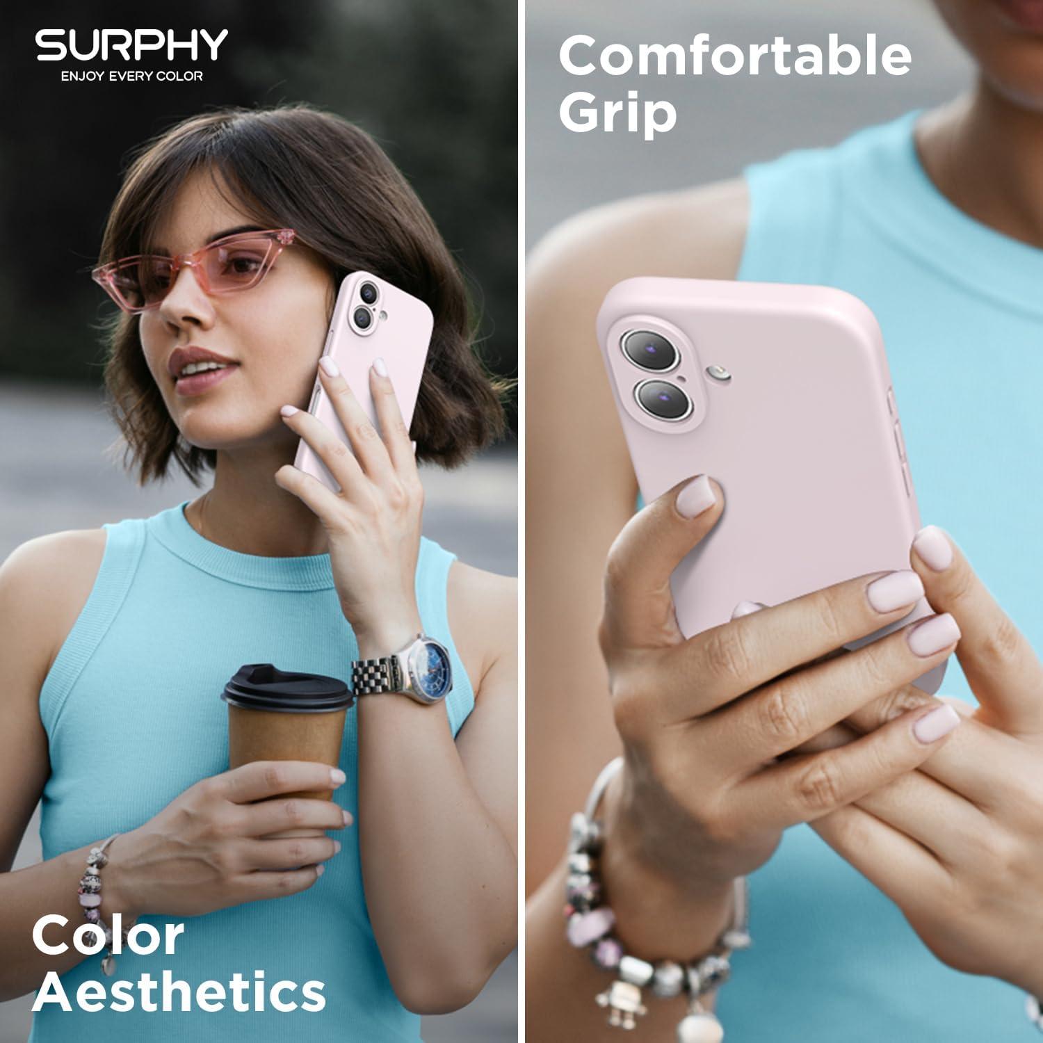 imageSURPHY Designed for iPhone 16 Case Compatible with MagSafe 61 inch 2024 with Screen Protector Liquid Silicone Phone Case Camera Protective Soft Microfiber Lining BlackChalk Pink