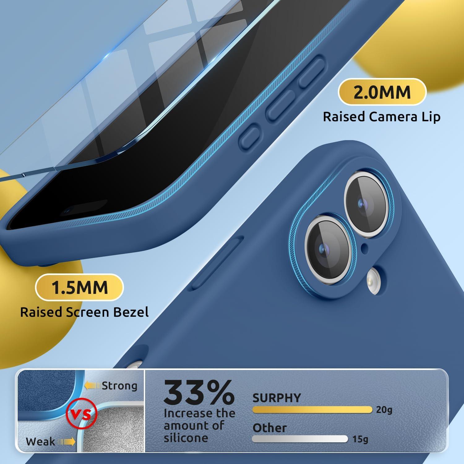 imageSURPHY Designed for iPhone 16 Case Compatible with MagSafe 61 inch 2024 with Screen Protector Liquid Silicone Phone Case Camera Protective Soft Microfiber Lining BlackBlue Jay