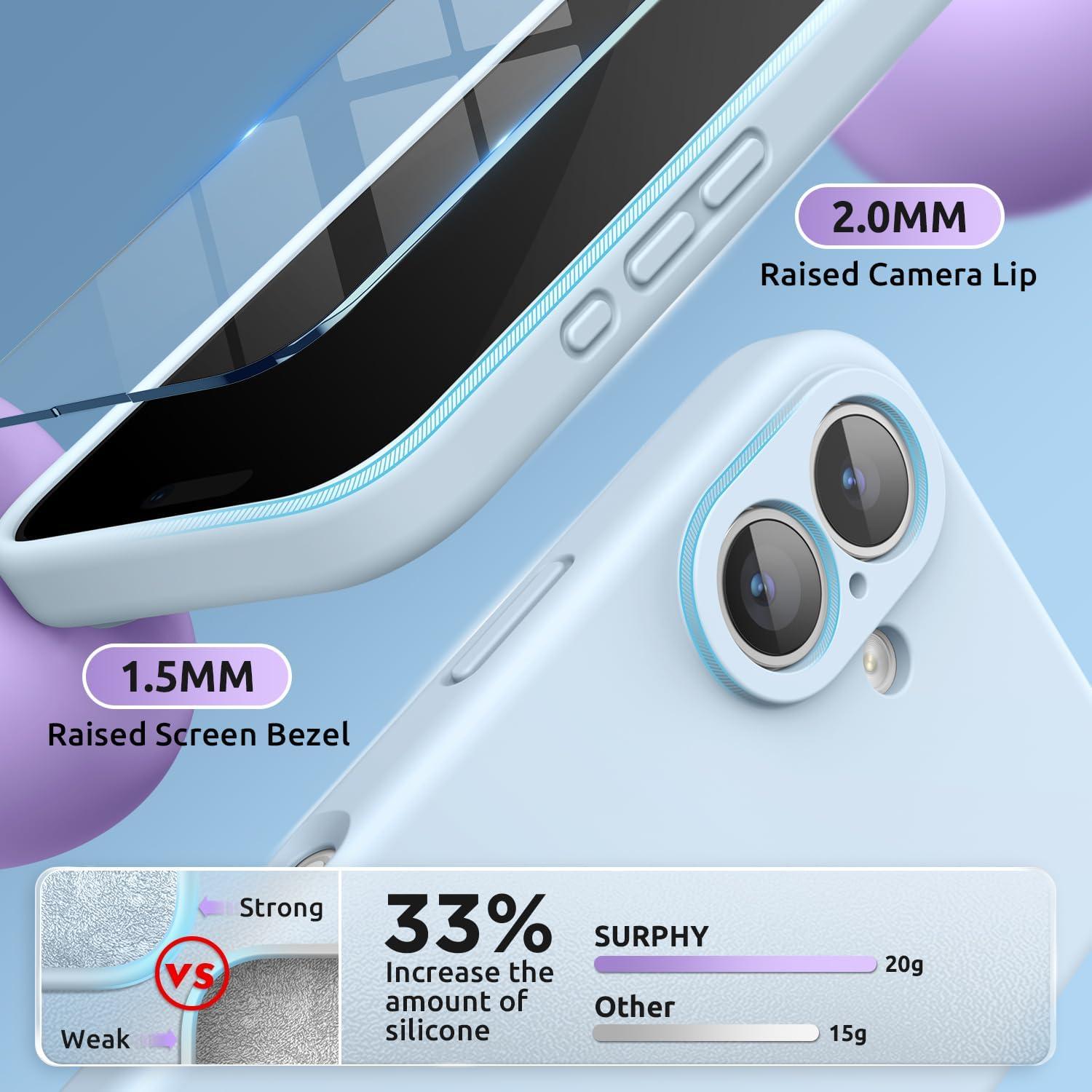 imageSURPHY Designed for iPhone 16 Case Compatible with MagSafe 61 inch 2024 with Screen Protector Liquid Silicone Phone Case Camera Protective Soft Microfiber Lining BlackCloud Blue