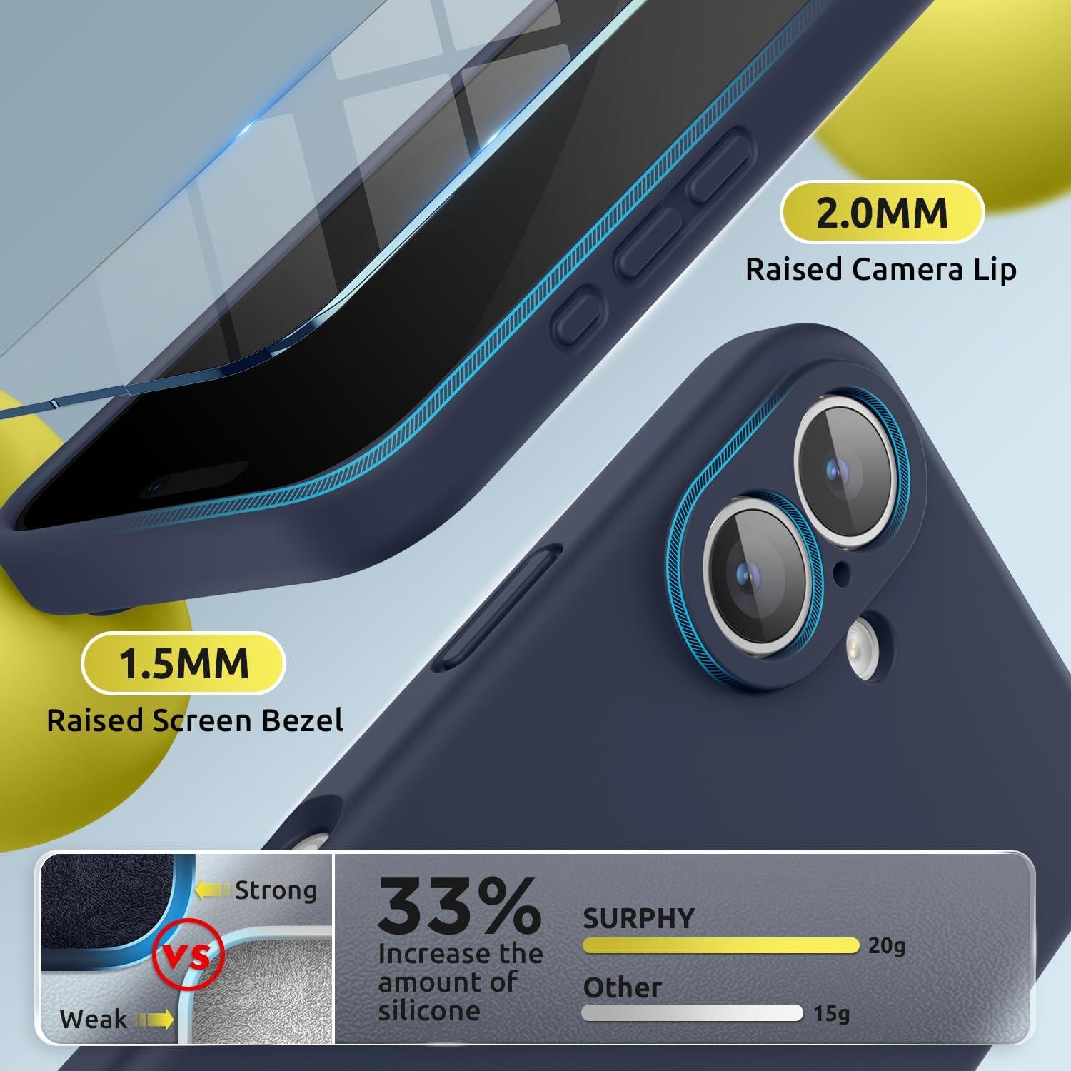 imageSURPHY Designed for iPhone 16 Case Compatible with MagSafe 61 inch 2024 with Screen Protector Liquid Silicone Phone Case Camera Protective Soft Microfiber Lining BlackMidnight Blue