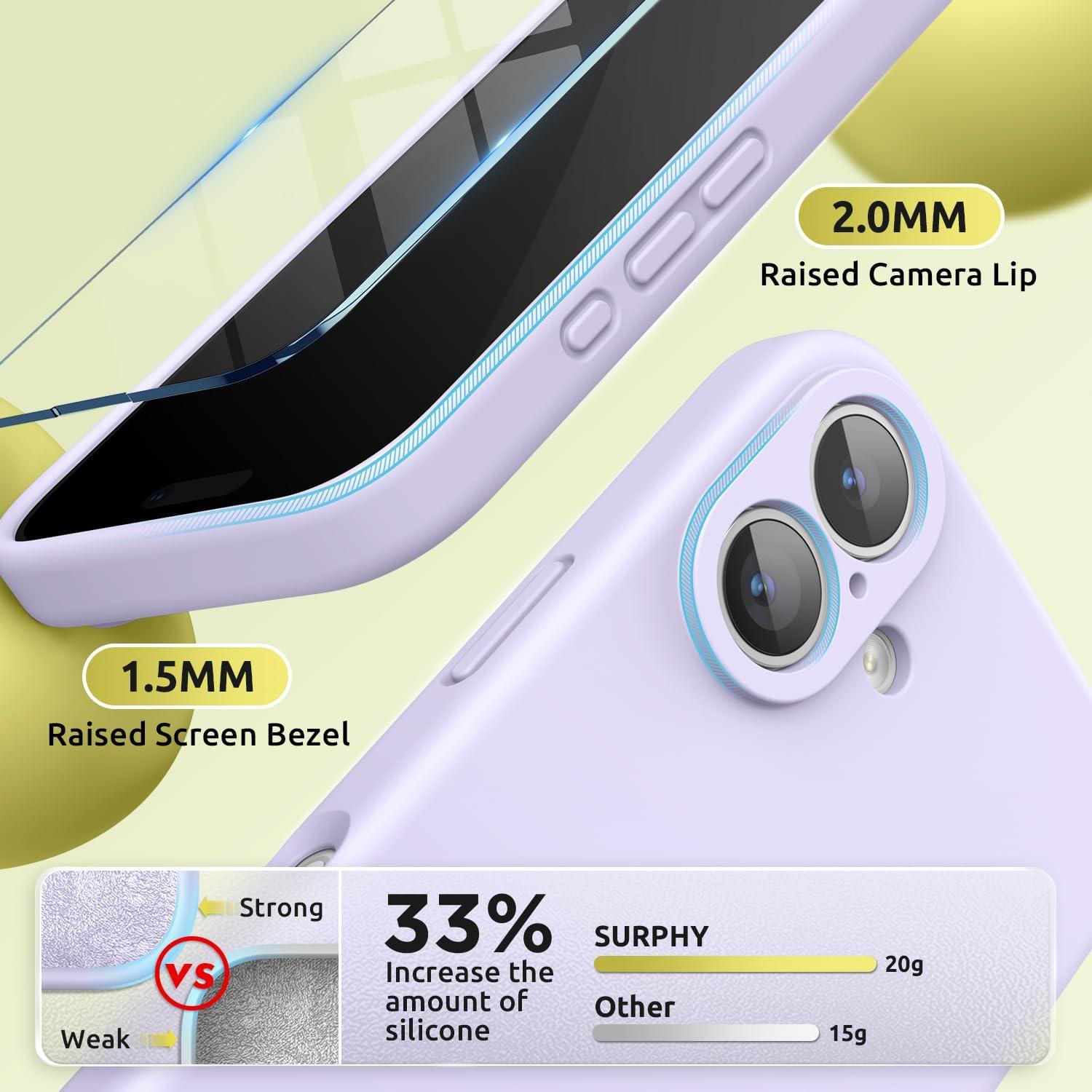 imageSURPHY Designed for iPhone 16 Case Compatible with MagSafe 61 inch 2024 with Screen Protector Liquid Silicone Phone Case Camera Protective Soft Microfiber Lining BlackLilac