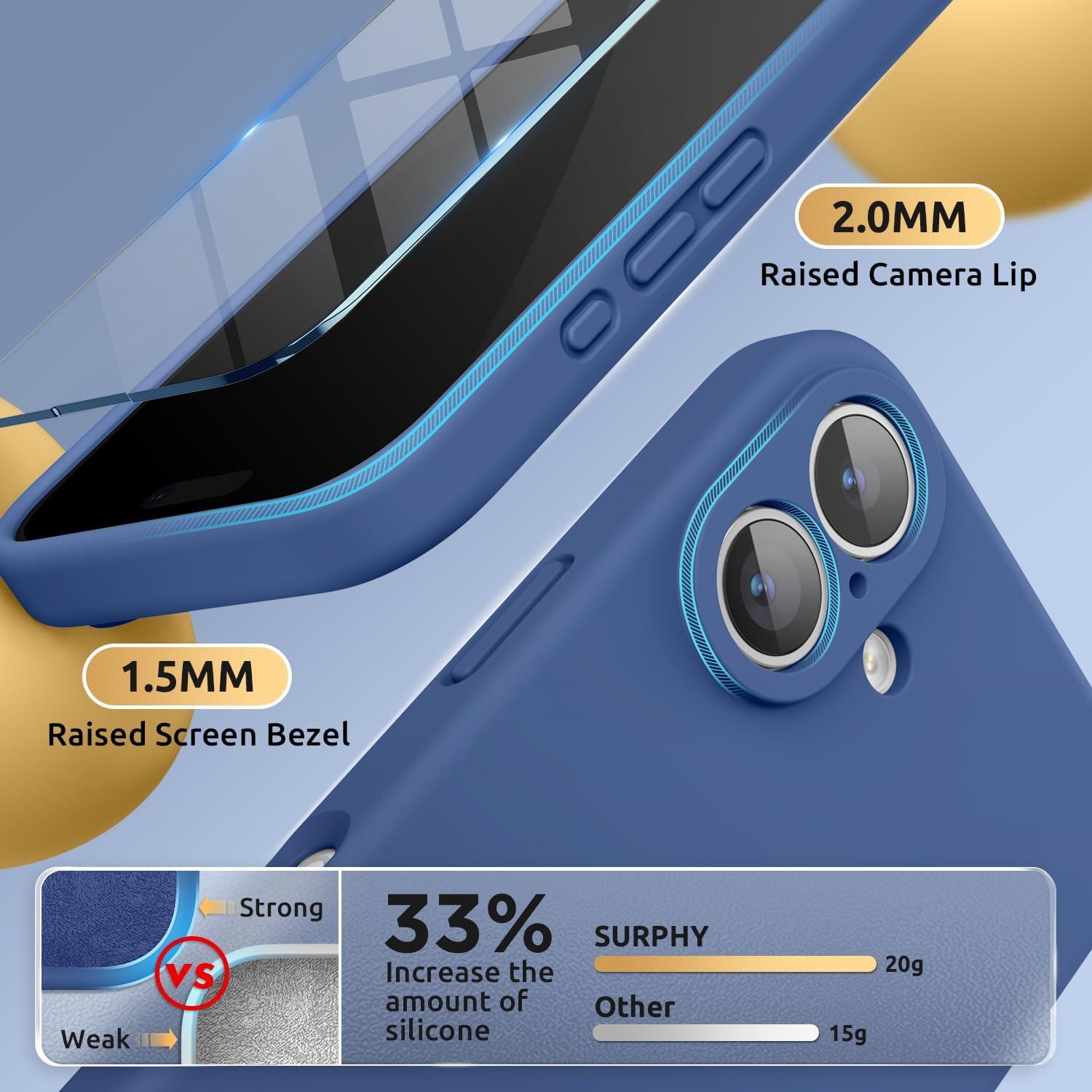 imageSURPHY Designed for iPhone 16 Case Compatible with MagSafe 61 inch 2024 with Screen Protector Liquid Silicone Phone Case Camera Protective Soft Microfiber Lining BlackDenim