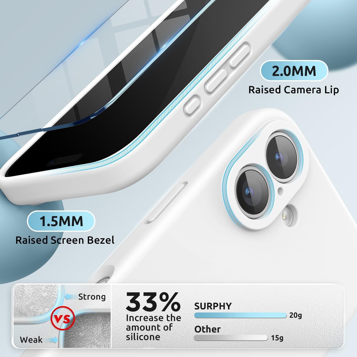 imageSURPHY Designed for iPhone 16 Case Compatible with MagSafe 61 inch 2024 with Screen Protector Liquid Silicone Phone Case Camera Protective Soft Microfiber Lining BlackWhite