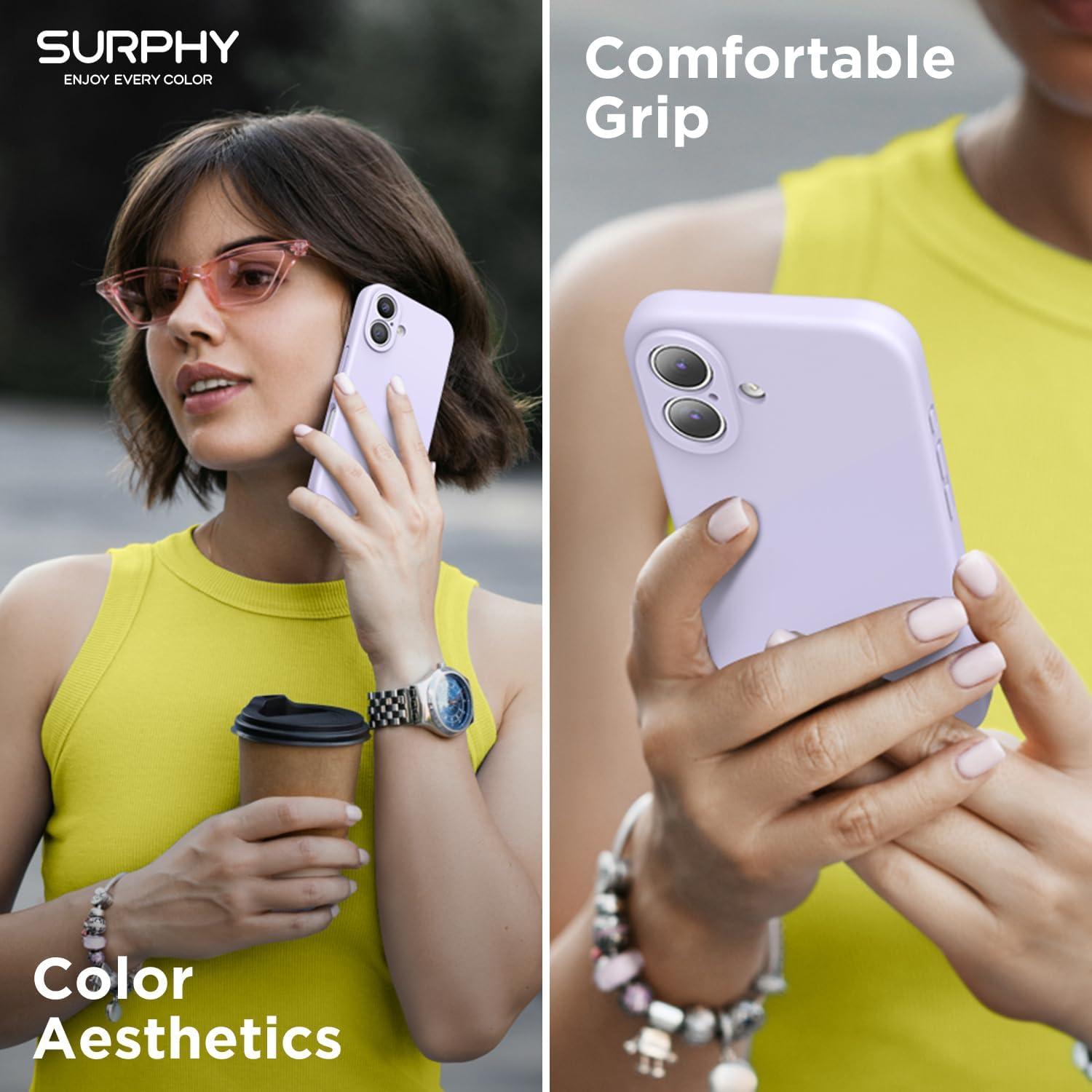 imageSURPHY Designed for iPhone 16 Case Compatible with MagSafe 61 inch 2024 with Screen Protector Liquid Silicone Phone Case Camera Protective Soft Microfiber Lining BlackLilac