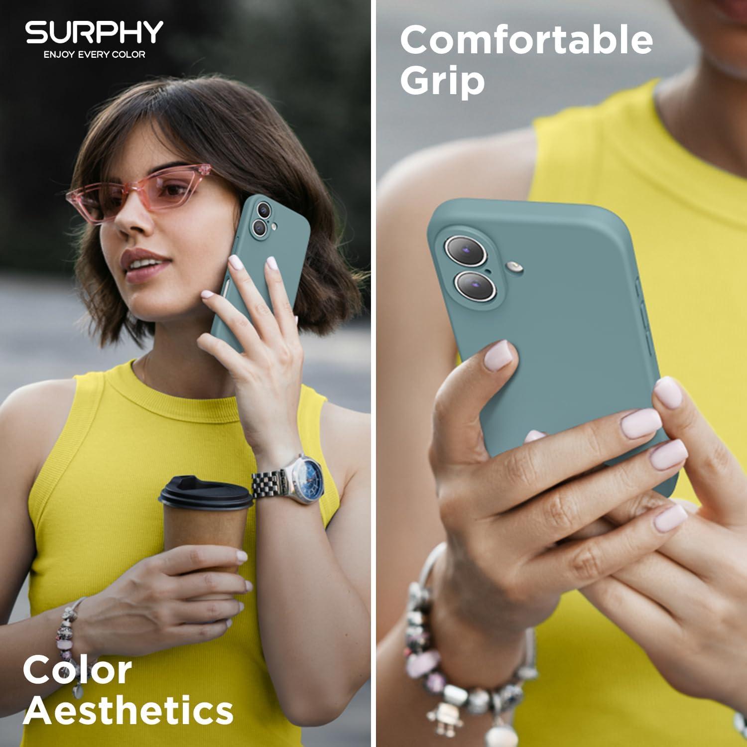 imageSURPHY Designed for iPhone 16 Case Compatible with MagSafe 61 inch 2024 with Screen Protector Liquid Silicone Phone Case Camera Protective Soft Microfiber Lining BlackCactus Green