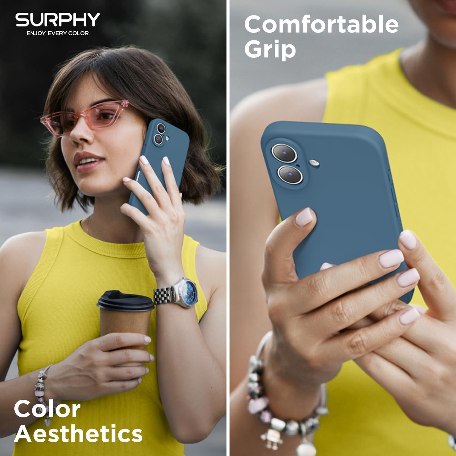 imageSURPHY Designed for iPhone 16 Case Compatible with MagSafe 61 inch 2024 with Screen Protector Liquid Silicone Phone Case Camera Protective Soft Microfiber Lining BlackLake Green