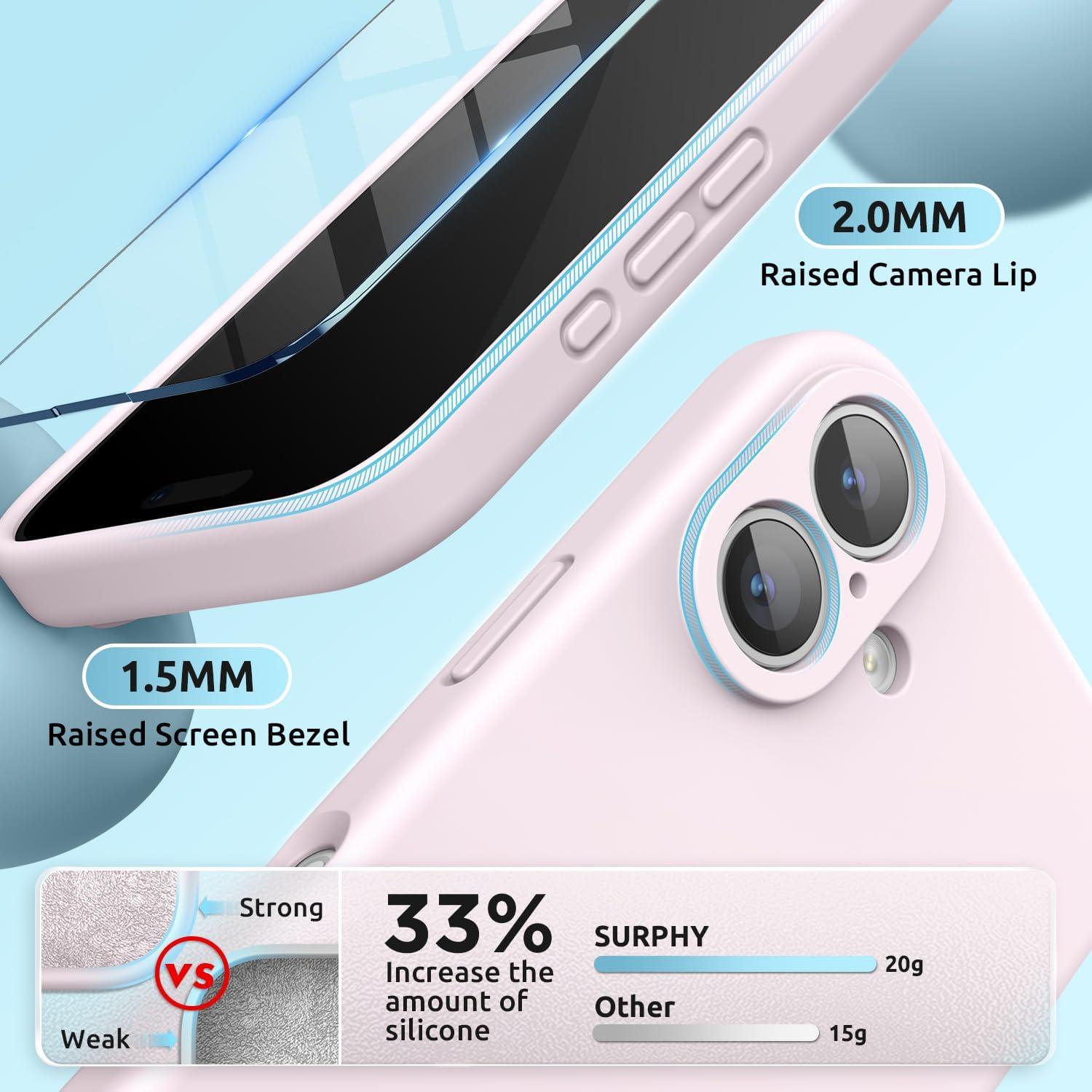 imageSURPHY Designed for iPhone 16 Case Compatible with MagSafe 61 inch 2024 with Screen Protector Liquid Silicone Phone Case Camera Protective Soft Microfiber Lining BlackChalk Pink