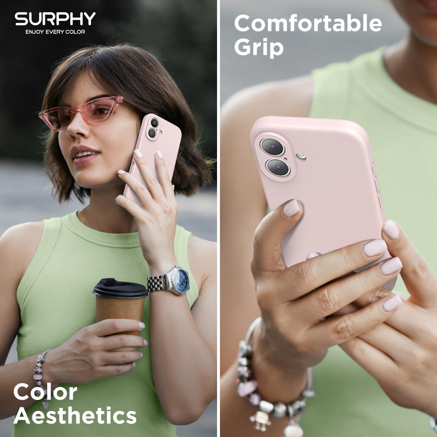 imageSURPHY Designed for iPhone 16 Case Compatible with MagSafe 61 inch 2024 with Screen Protector Liquid Silicone Phone Case Camera Protective Soft Microfiber Lining BlackPink Sand