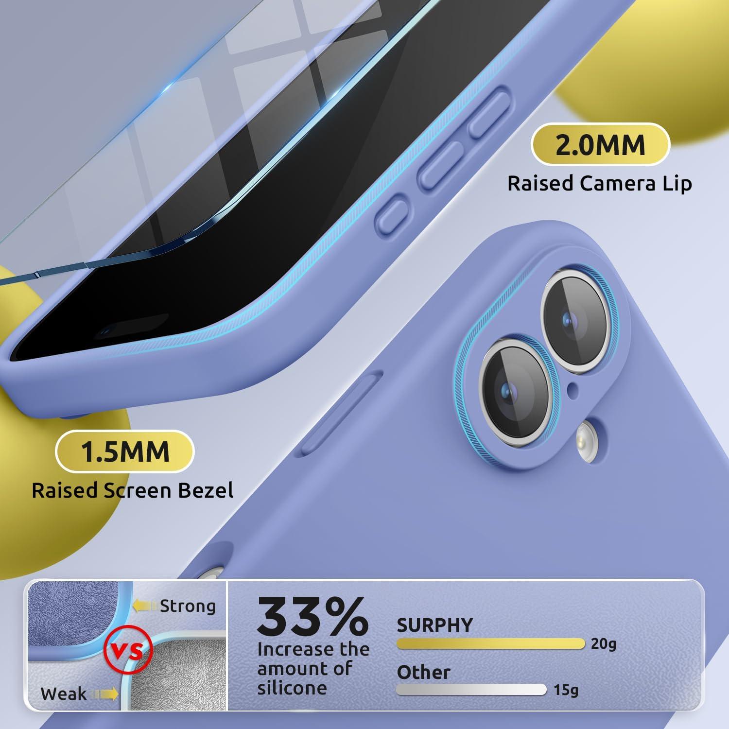 imageSURPHY Designed for iPhone 16 Case Compatible with MagSafe 61 inch 2024 with Screen Protector Liquid Silicone Phone Case Camera Protective Soft Microfiber Lining BlackLavender Gray