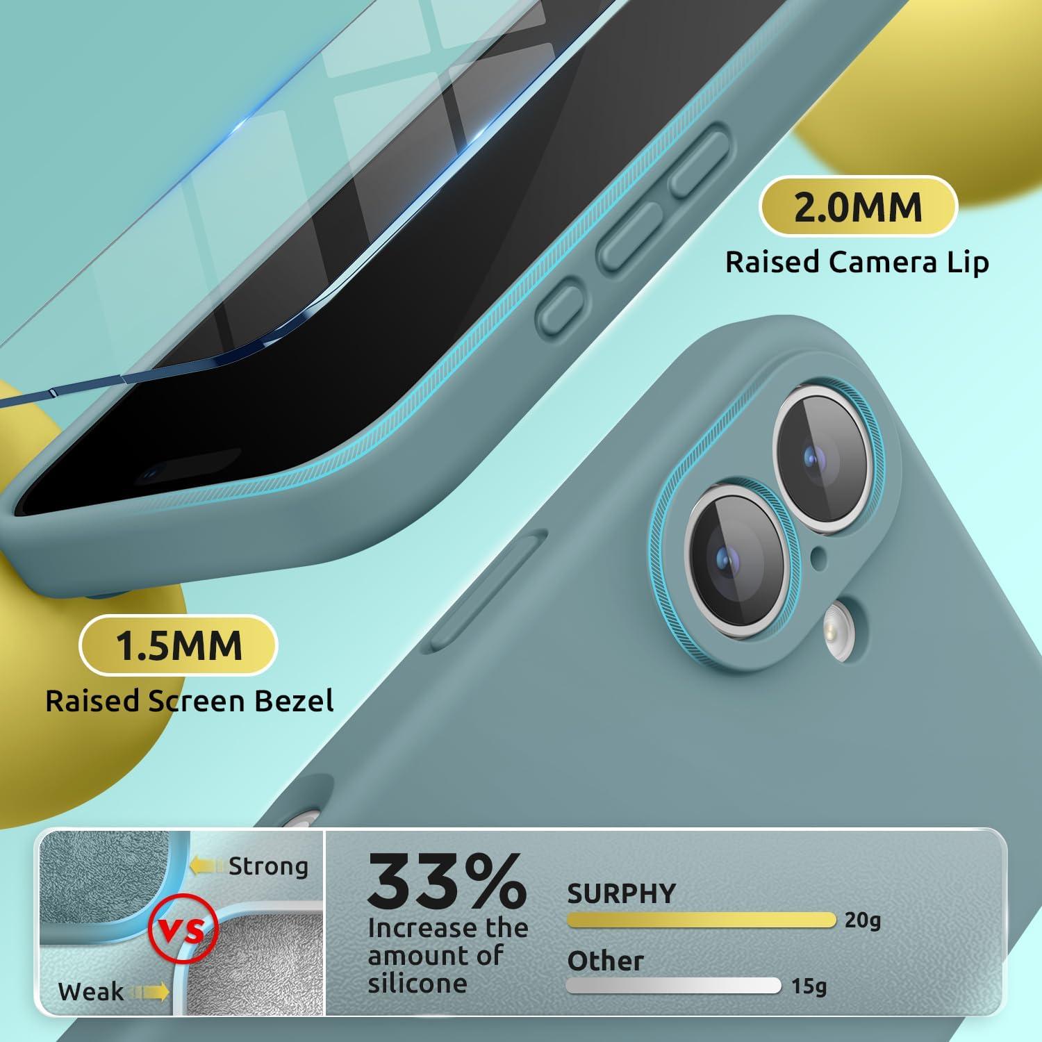 imageSURPHY Designed for iPhone 16 Case Compatible with MagSafe 61 inch 2024 with Screen Protector Liquid Silicone Phone Case Camera Protective Soft Microfiber Lining BlackCactus Green