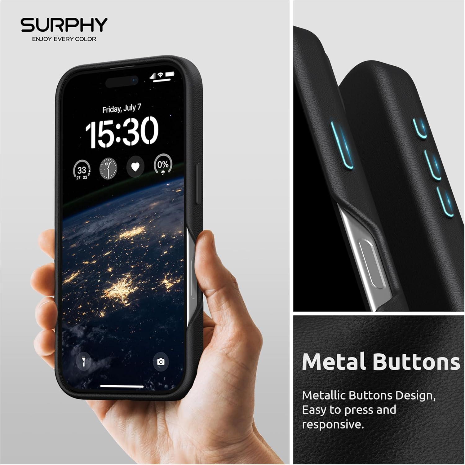 imageSURPHY Designed for iPhone 16 Leather Case with Screen Protector Compatible with MagSafe Faux Leather Phone Case Metallic Buttons Microfiber Lining for 16 61 inch 2024 Forest GreenBlack