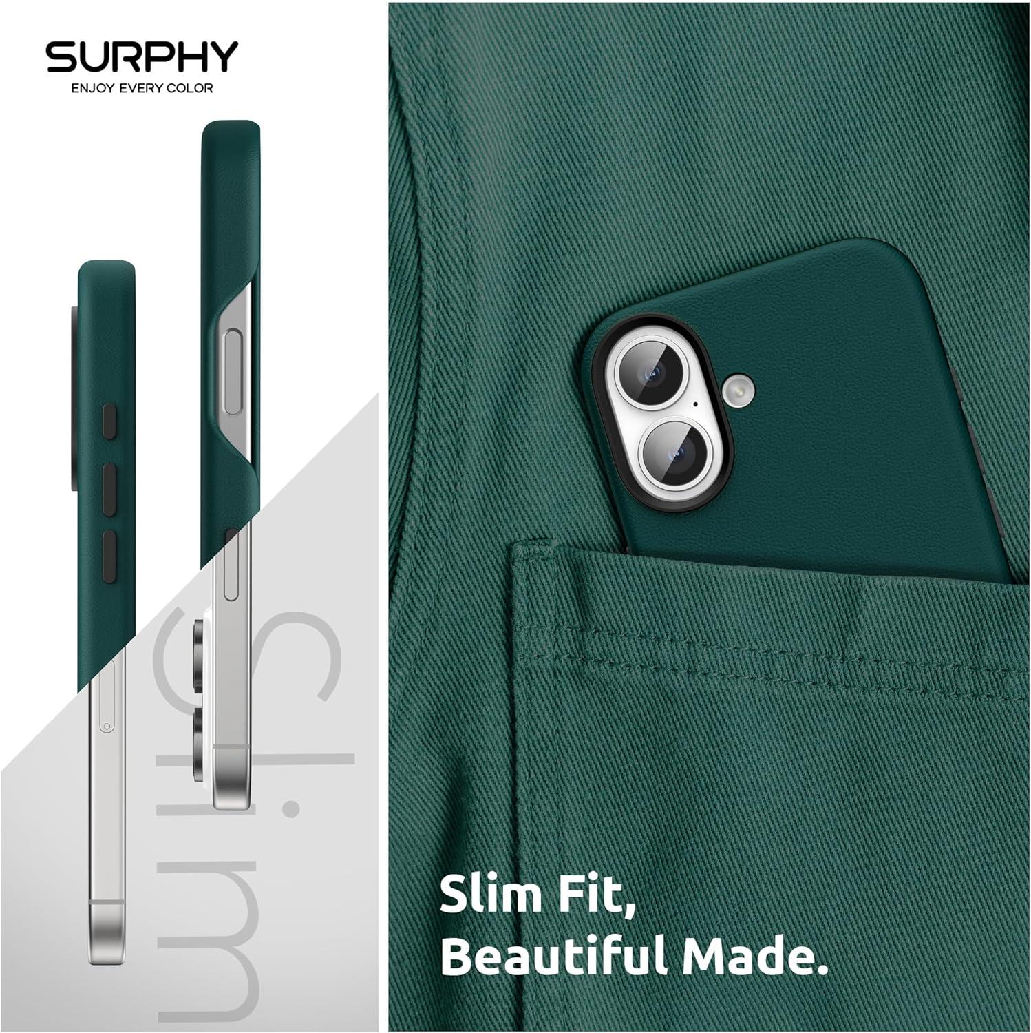 imageSURPHY Designed for iPhone 16 Leather Case with Screen Protector Compatible with MagSafe Faux Leather Phone Case Metallic Buttons Microfiber Lining for 16 61 inch 2024 Forest GreenForest Green