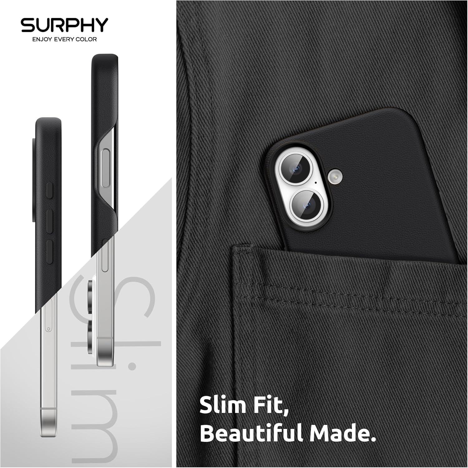 imageSURPHY Designed for iPhone 16 Leather Case with Screen Protector Compatible with MagSafe Faux Leather Phone Case Metallic Buttons Microfiber Lining for 16 61 inch 2024 Forest GreenBlack